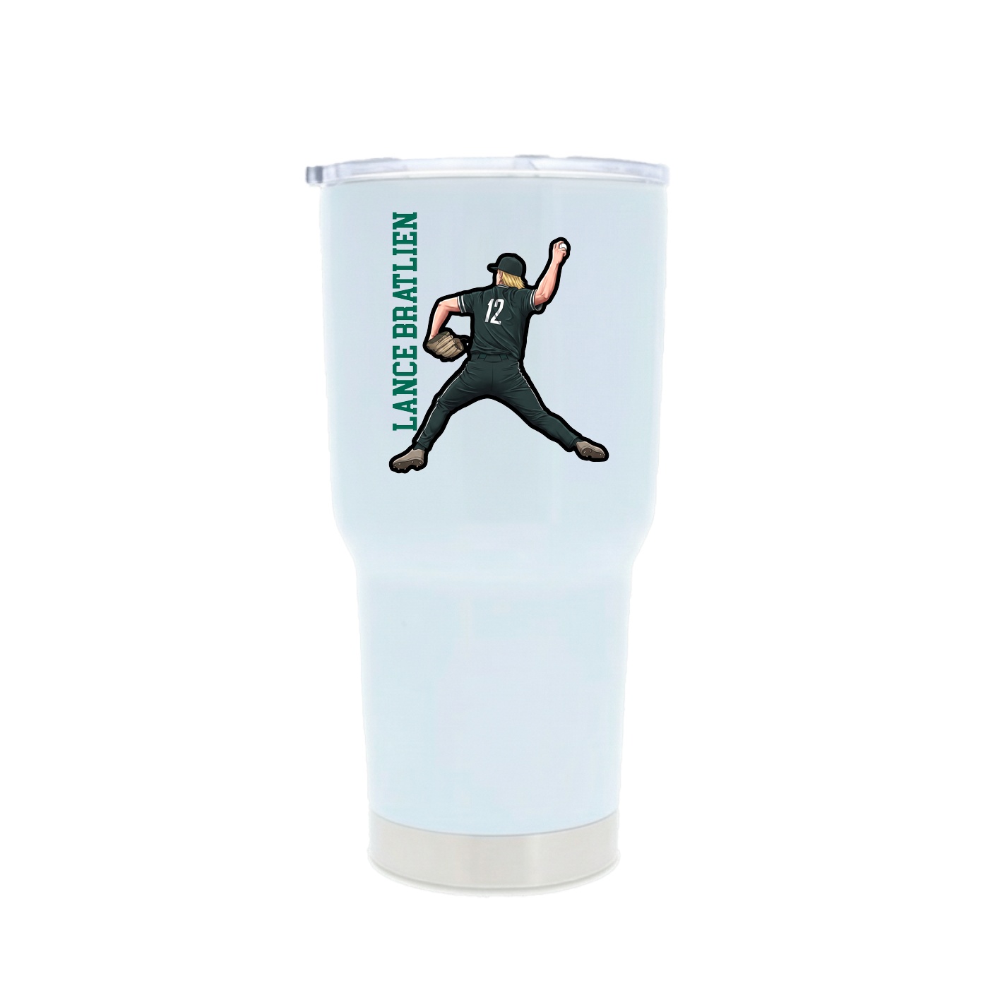 30oz Stainless Steel Tumbler — Name Vertical in White