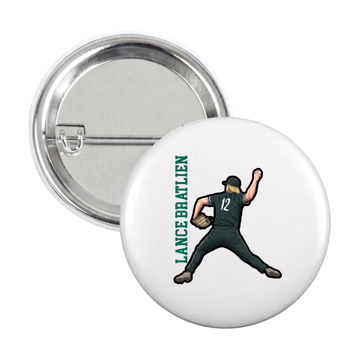 Game Day Button — Name Vertical in White
