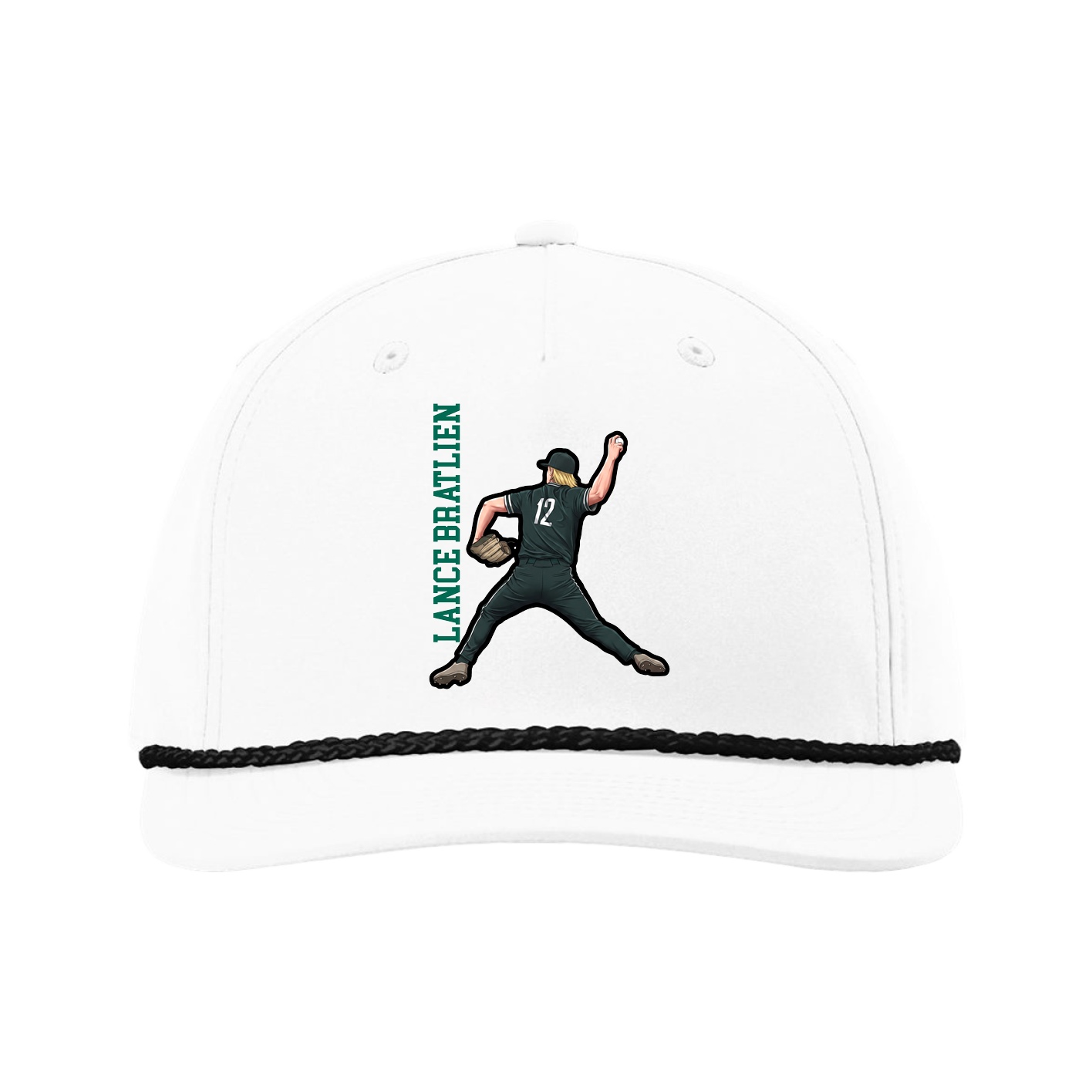 Five-Panel Classic Rope Cap — Name Vertical in White