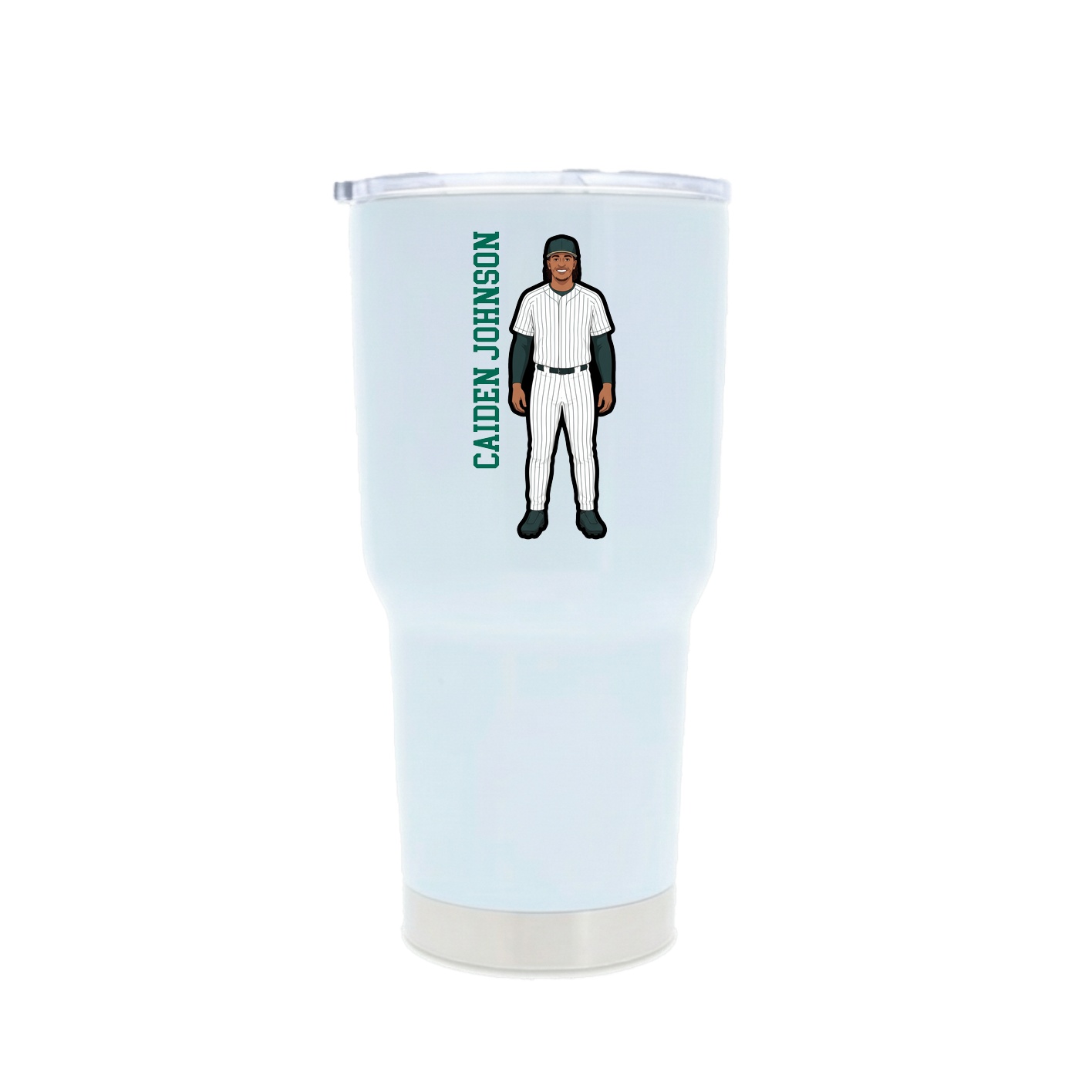 30oz Stainless Steel Tumbler — Name Vertical in White