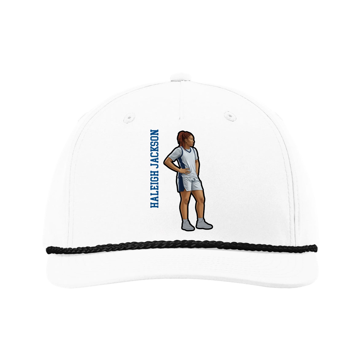 Five-Panel Classic Rope Cap — Name Vertical in White