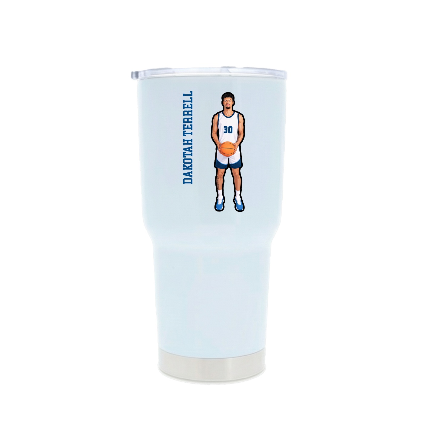 30oz Stainless Steel Tumbler — Name Vertical in White