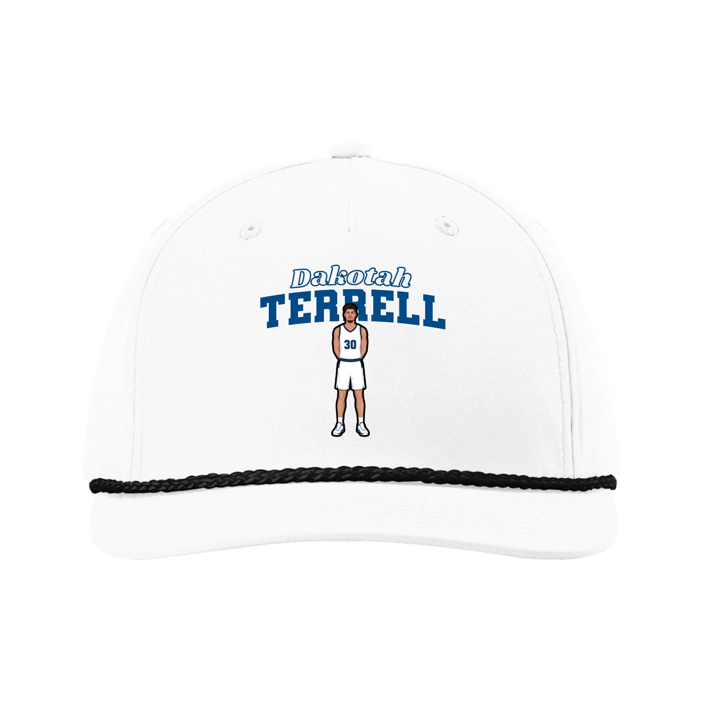 Five-Panel Classic Rope Cap — Name Arch in White