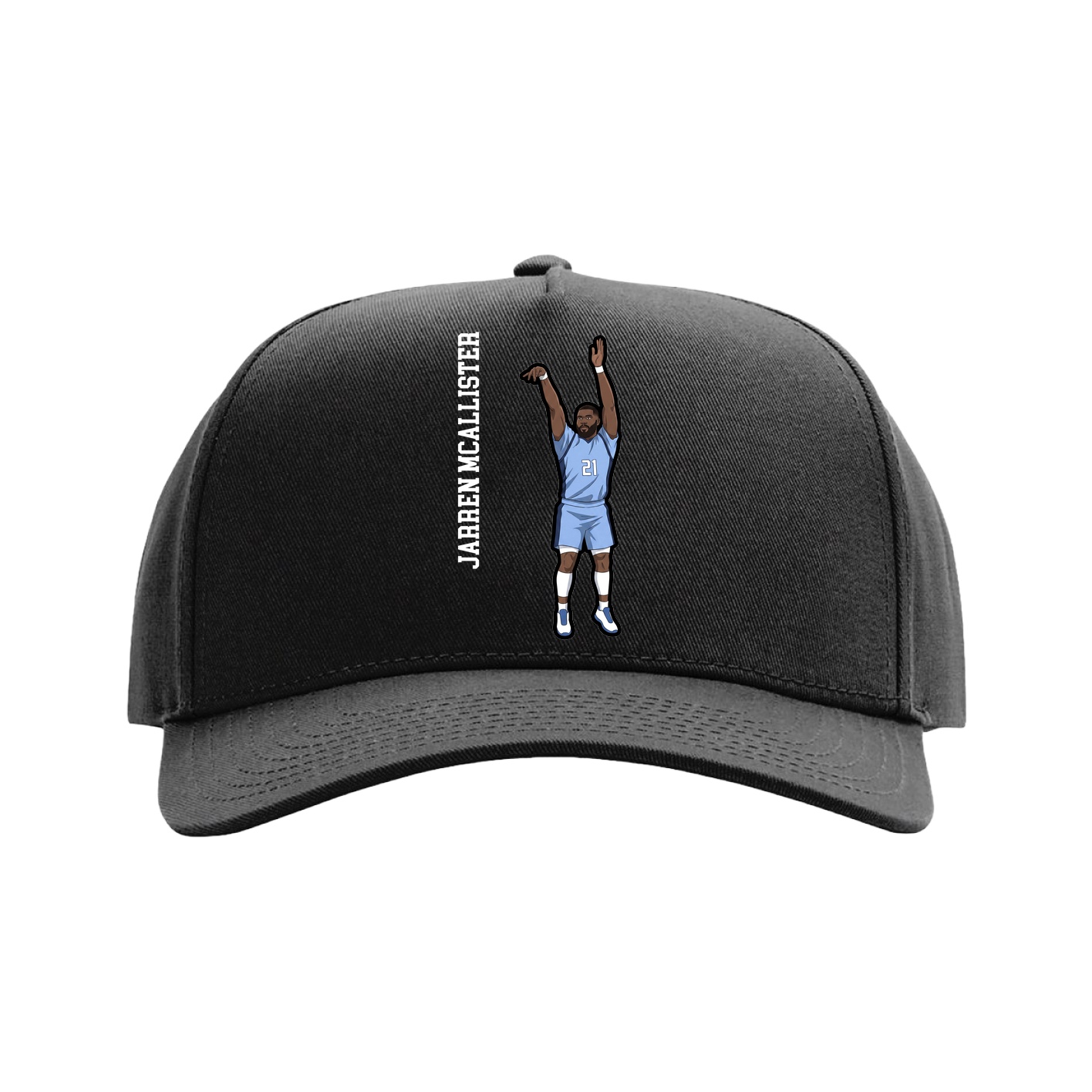 Full Fabric Five-Panel Champ Cap — Name Vertical in Black