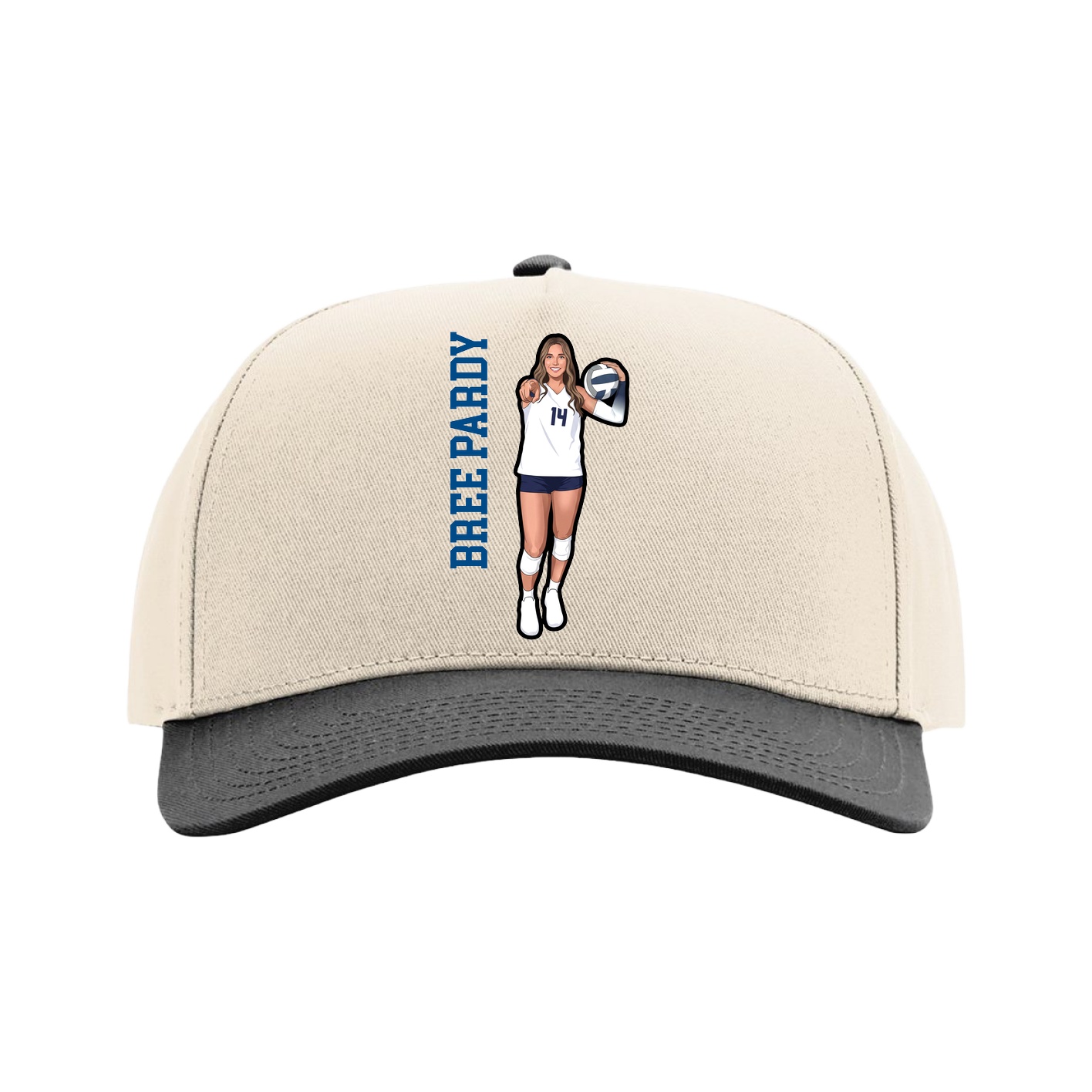 Full Fabric Five-Panel Champ Cap — Name Vertical in Cream/Black