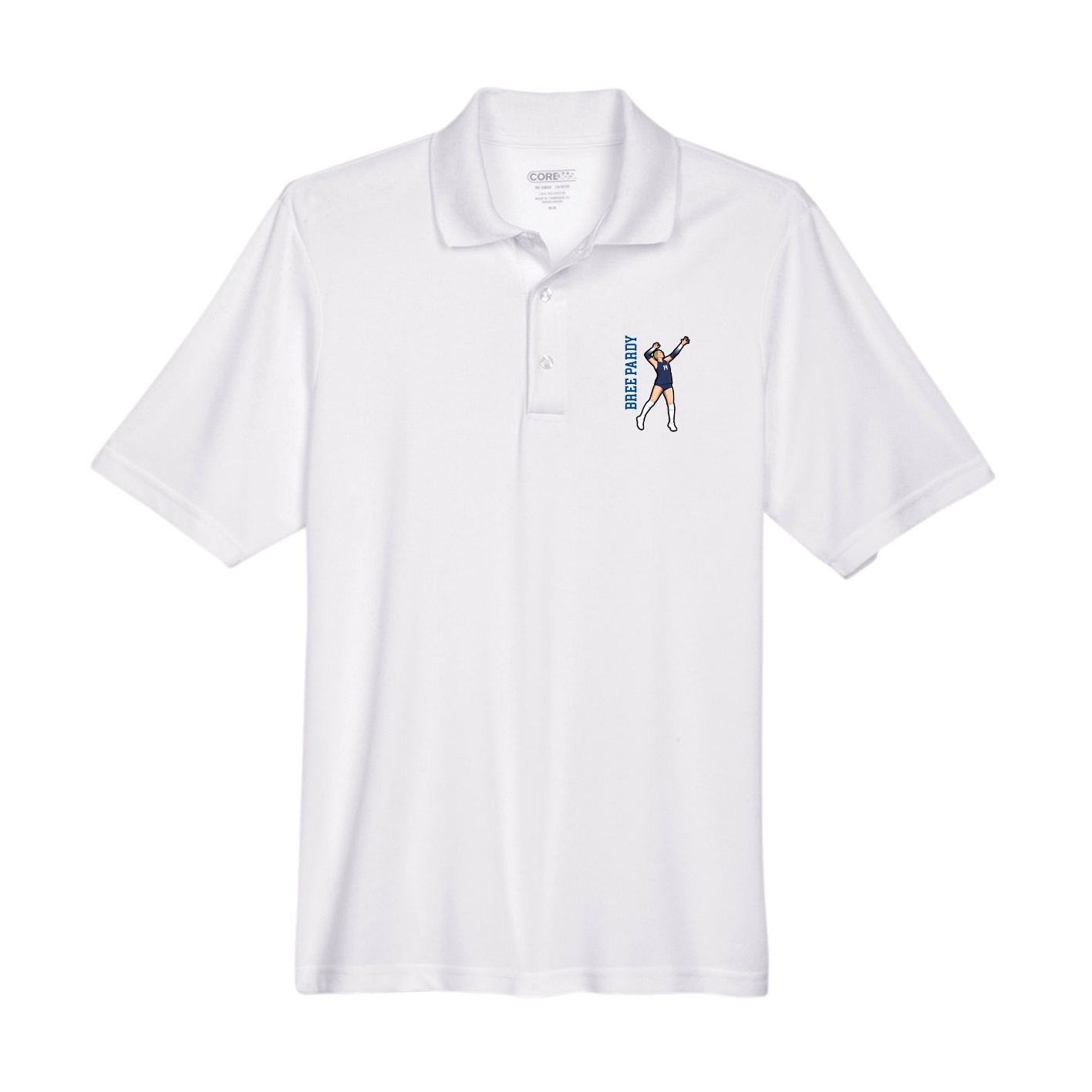 Performance Polo — Name Vertical in White