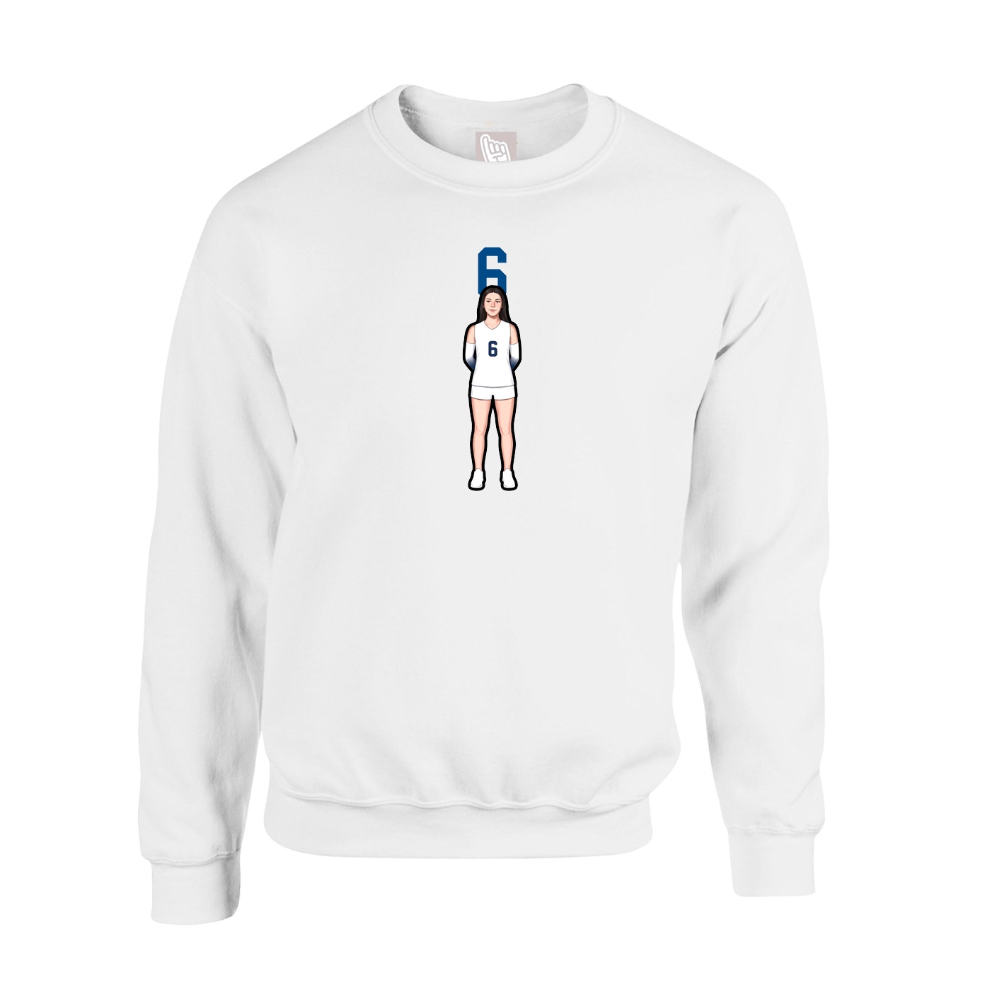 Fleece Crew — Number Top in White