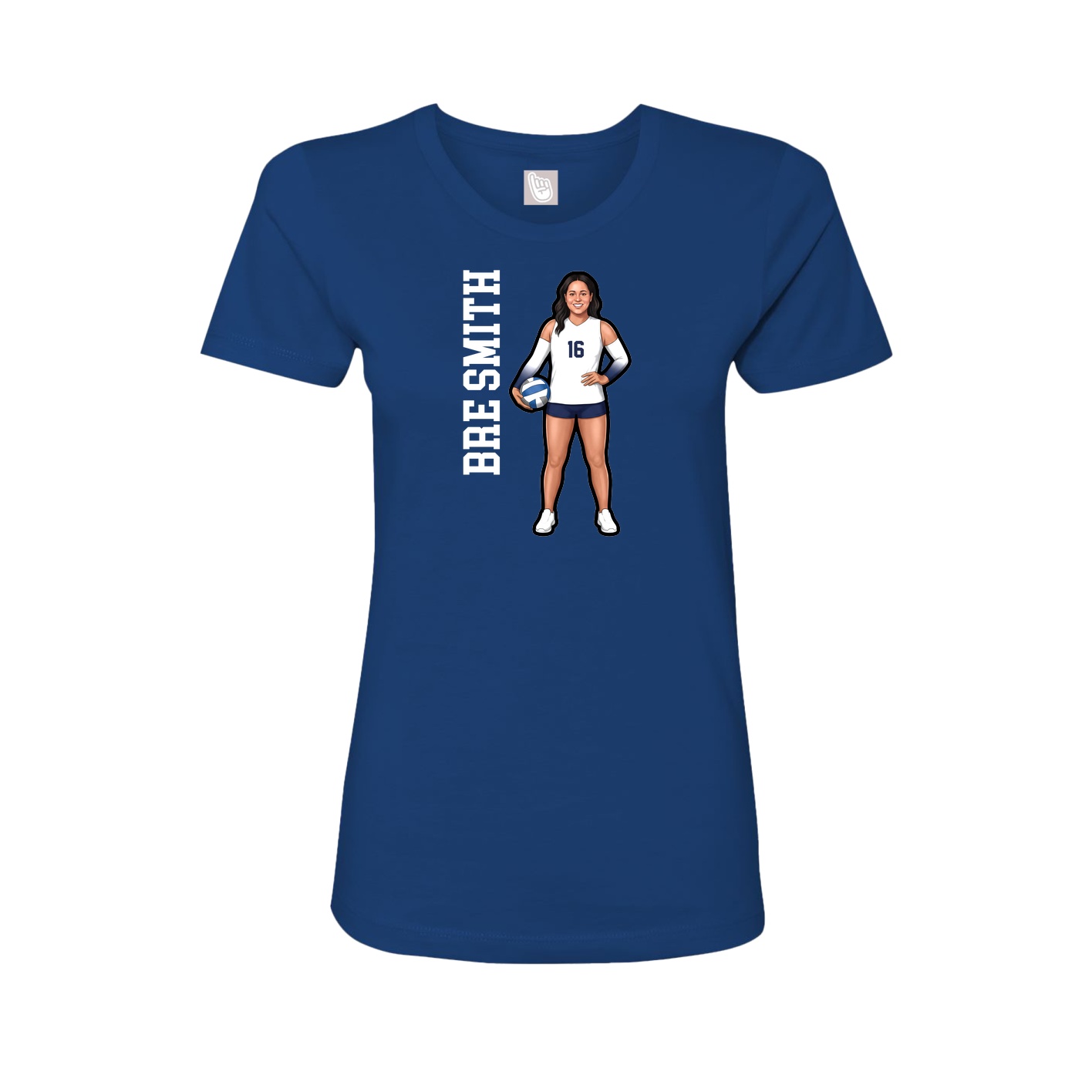 Fitted Women's Tee — Name Vertical in Royal
