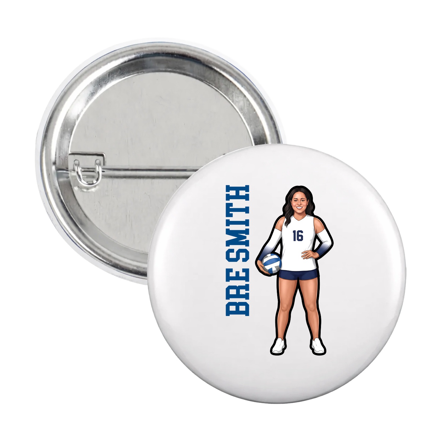 Game Day Button — Name Vertical in White