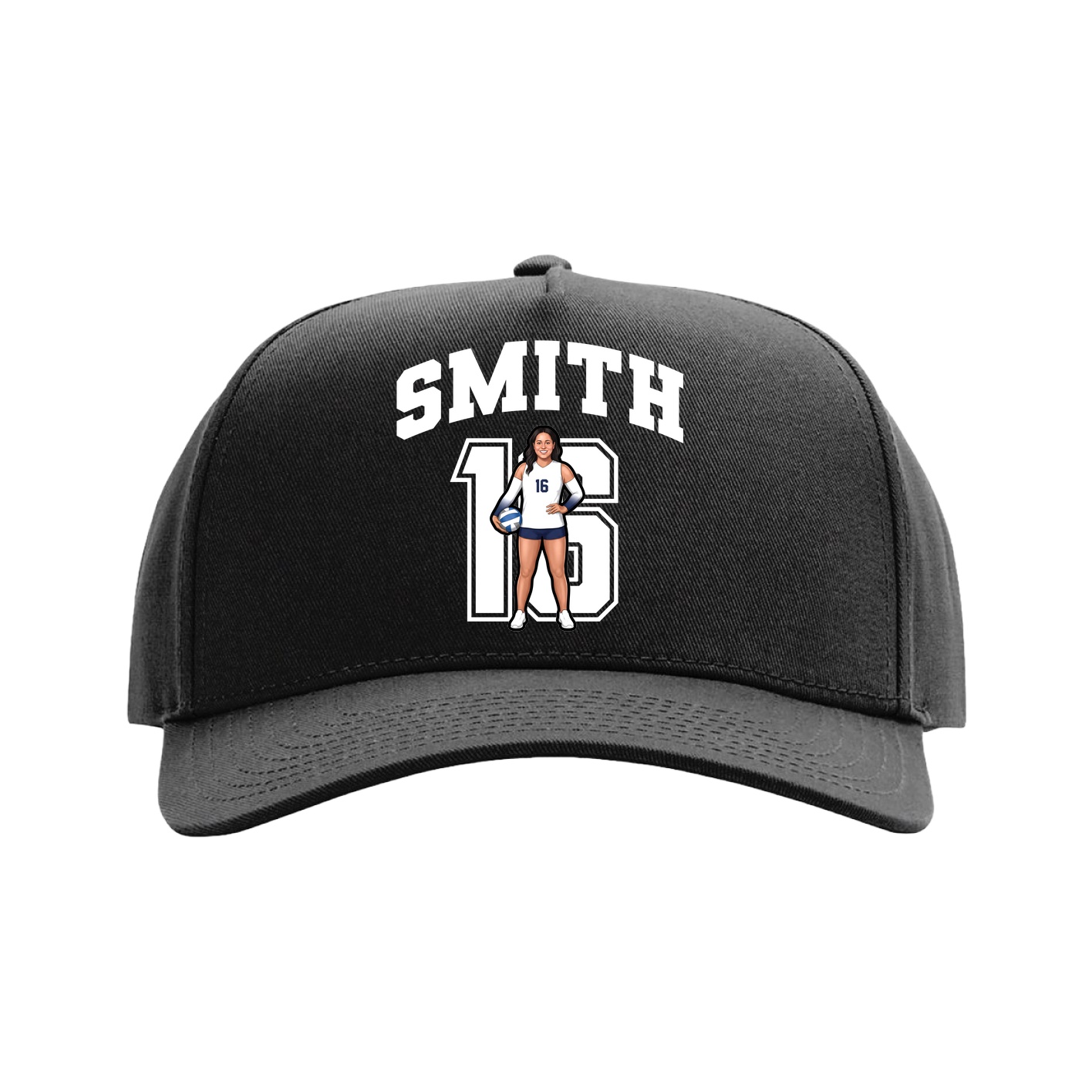 Full Fabric Five-Panel Champ Cap — Number in Black