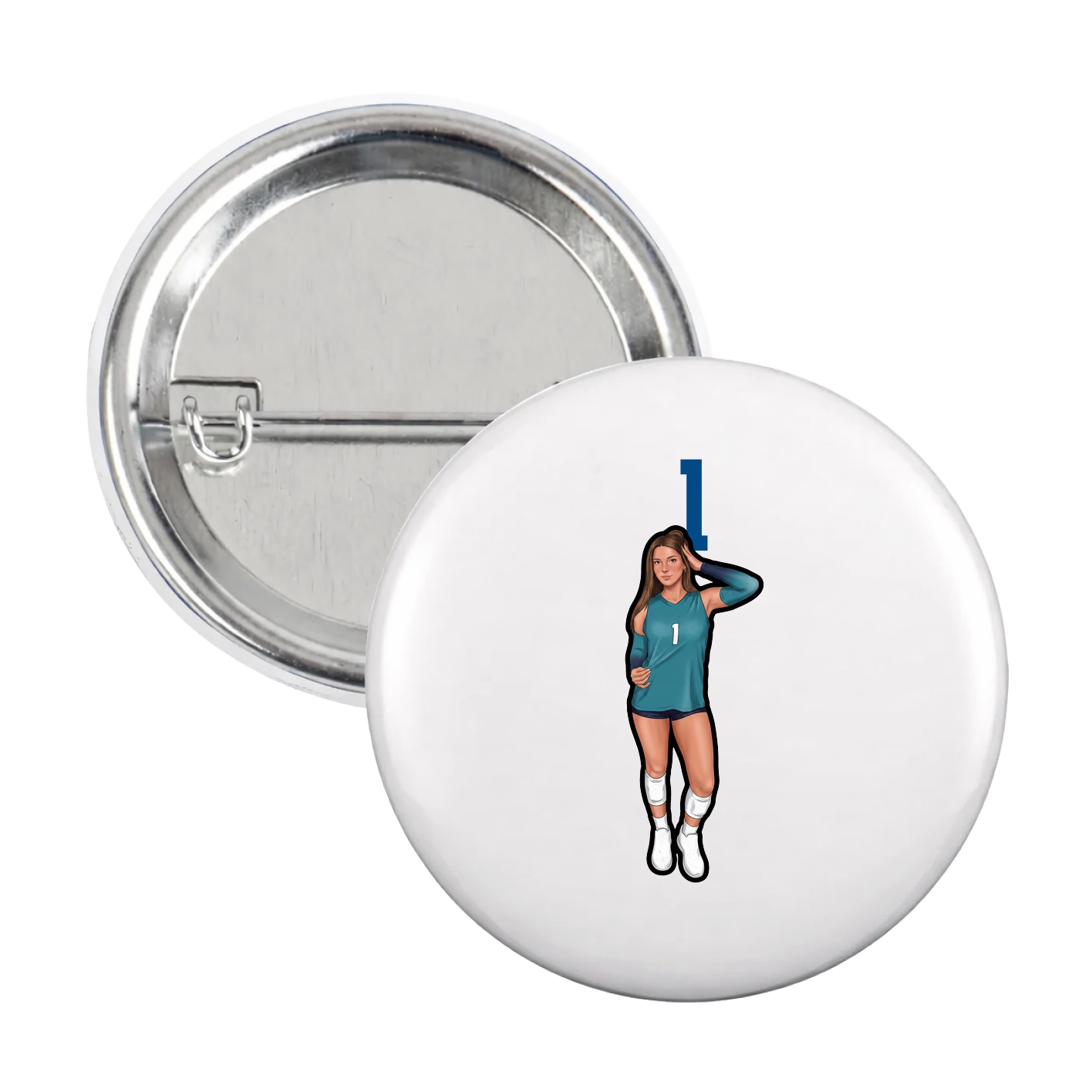 Game Day Button — Number Top in White