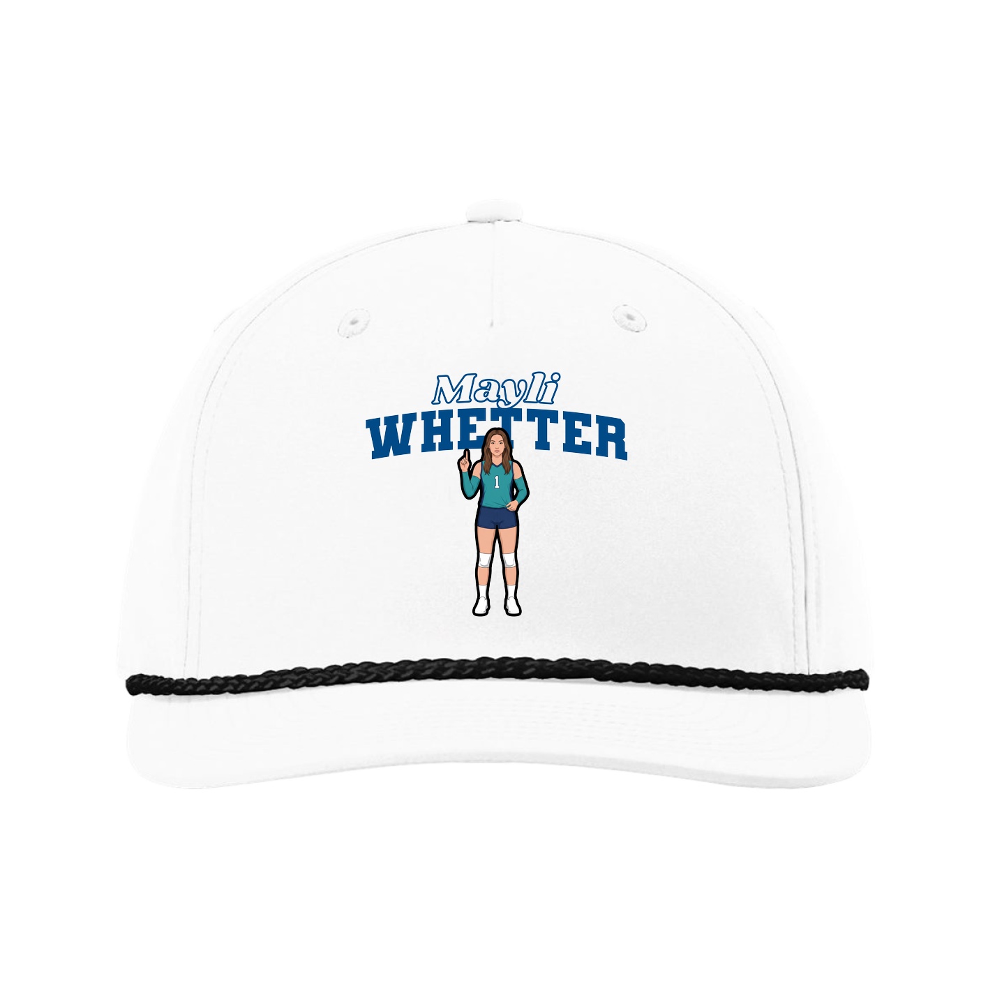 Five-Panel Classic Rope Cap — Name Arch in White