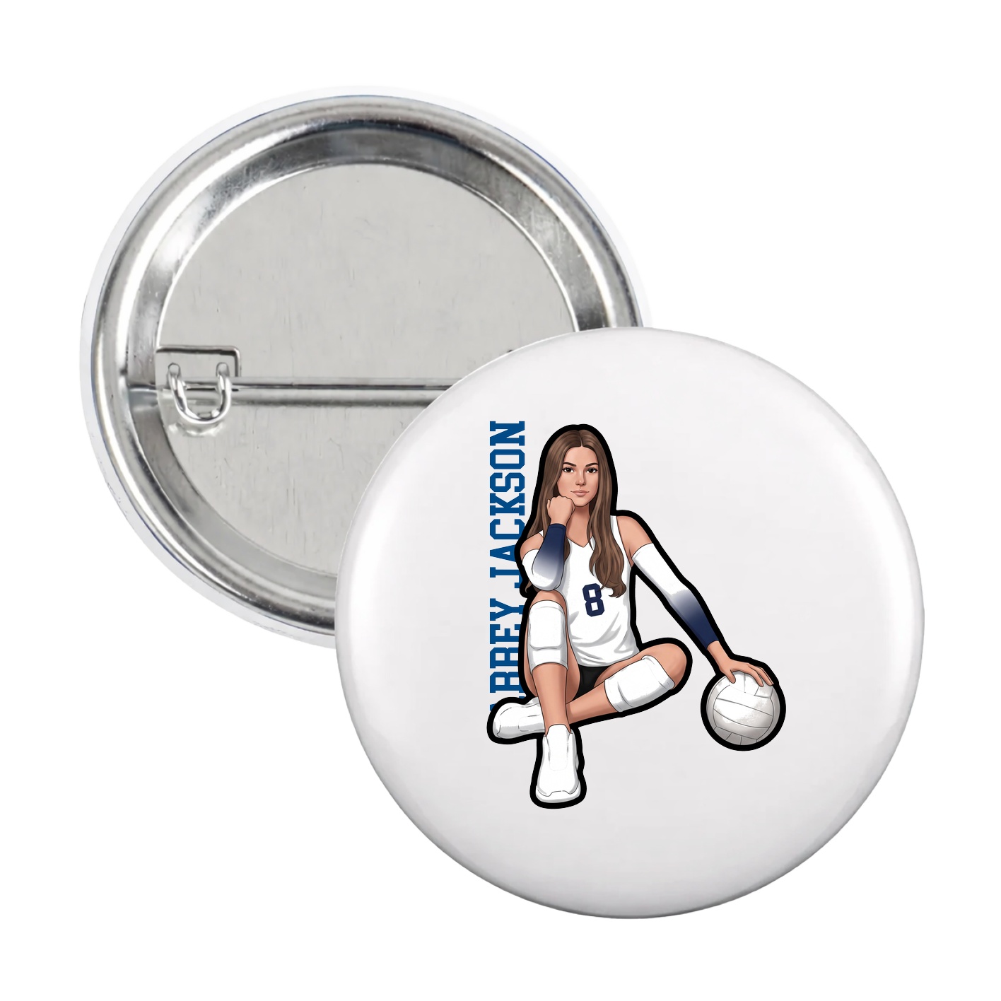 Game Day Button — Name Vertical in White