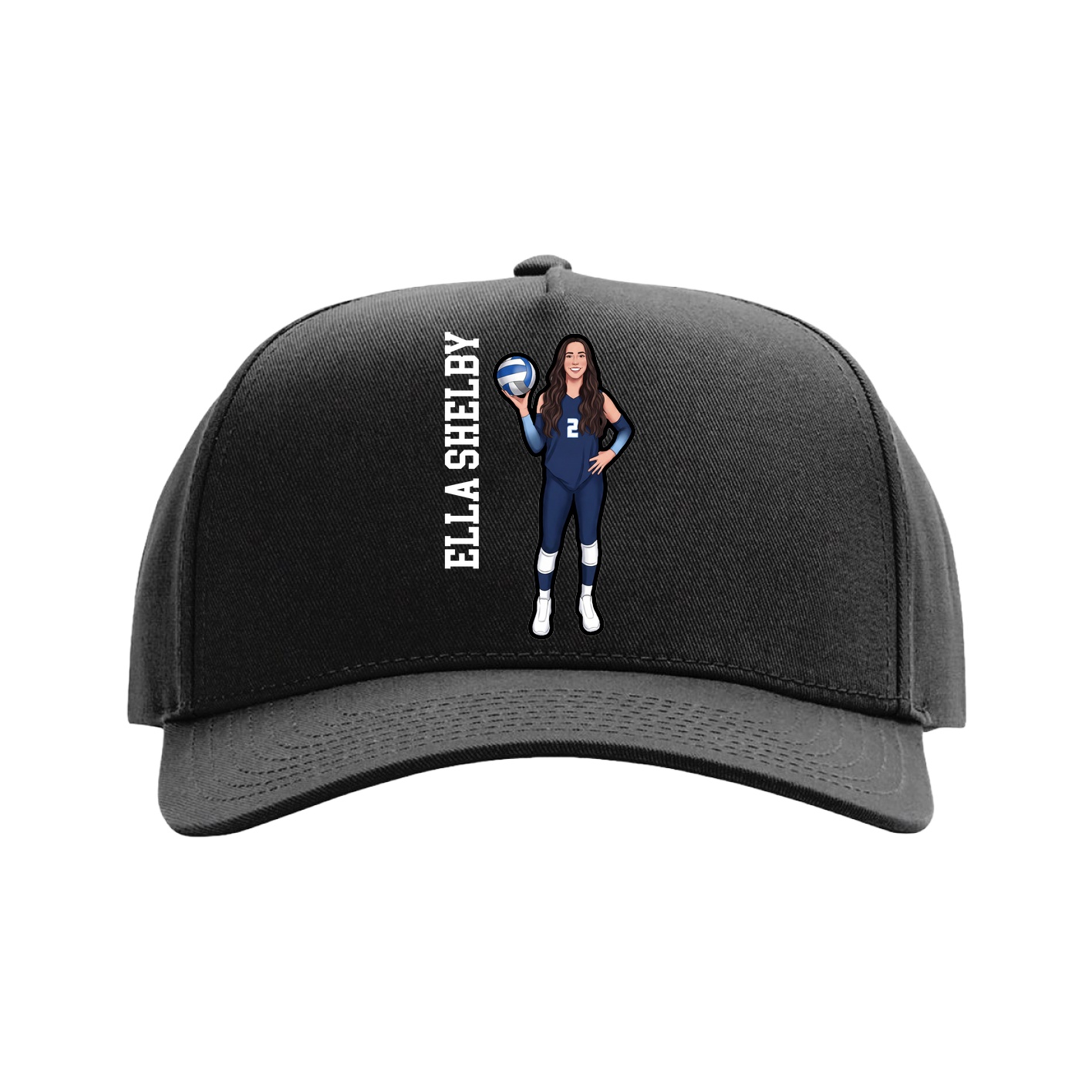 Full Fabric Five-Panel Champ Cap — Name Vertical in Black