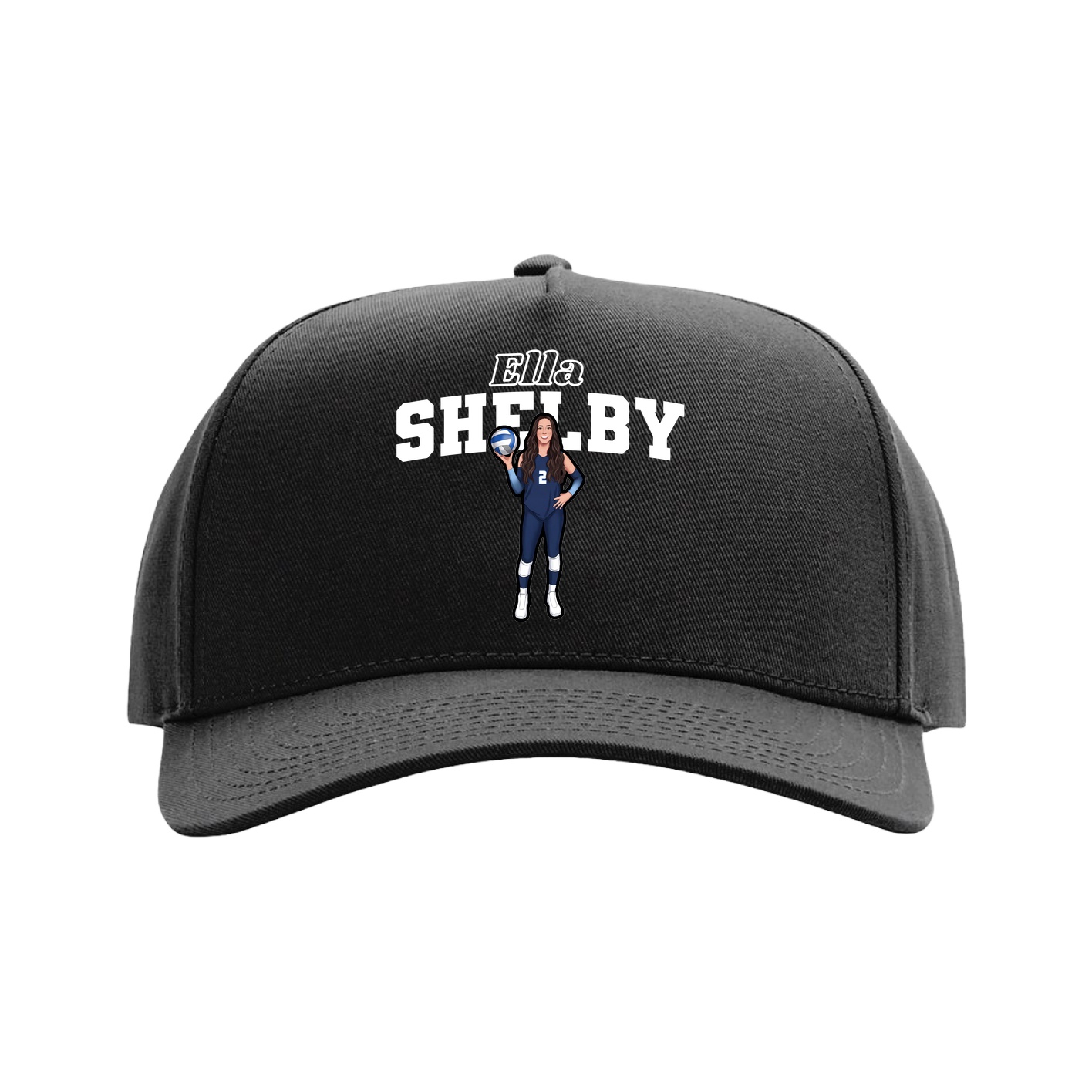 Full Fabric Five-Panel Champ Cap — Name Arch in Black