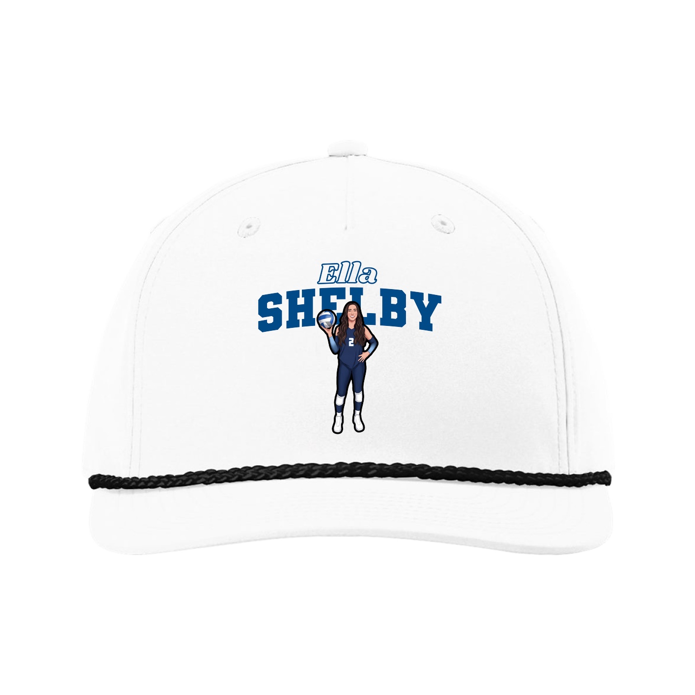 Five-Panel Classic Rope Cap — Name Arch in White
