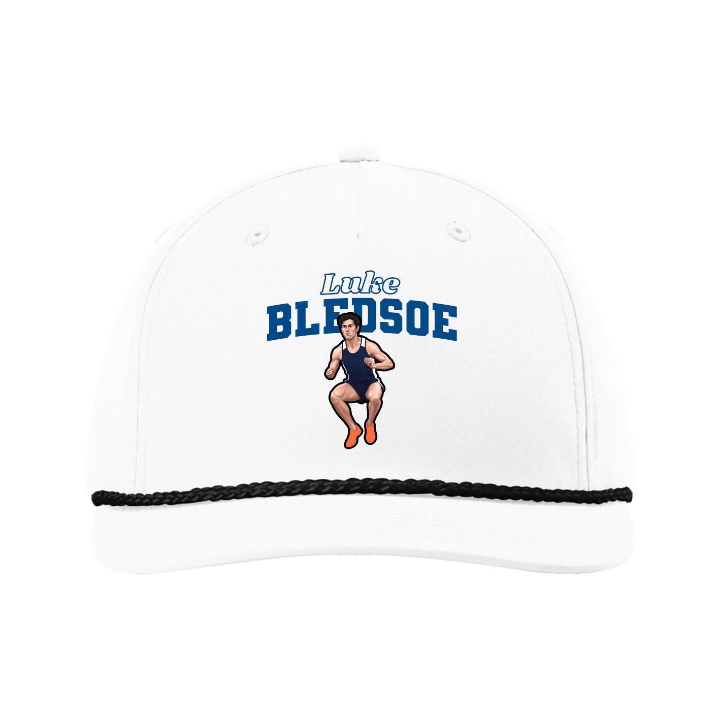Five-Panel Classic Rope Cap — Name Arch in White