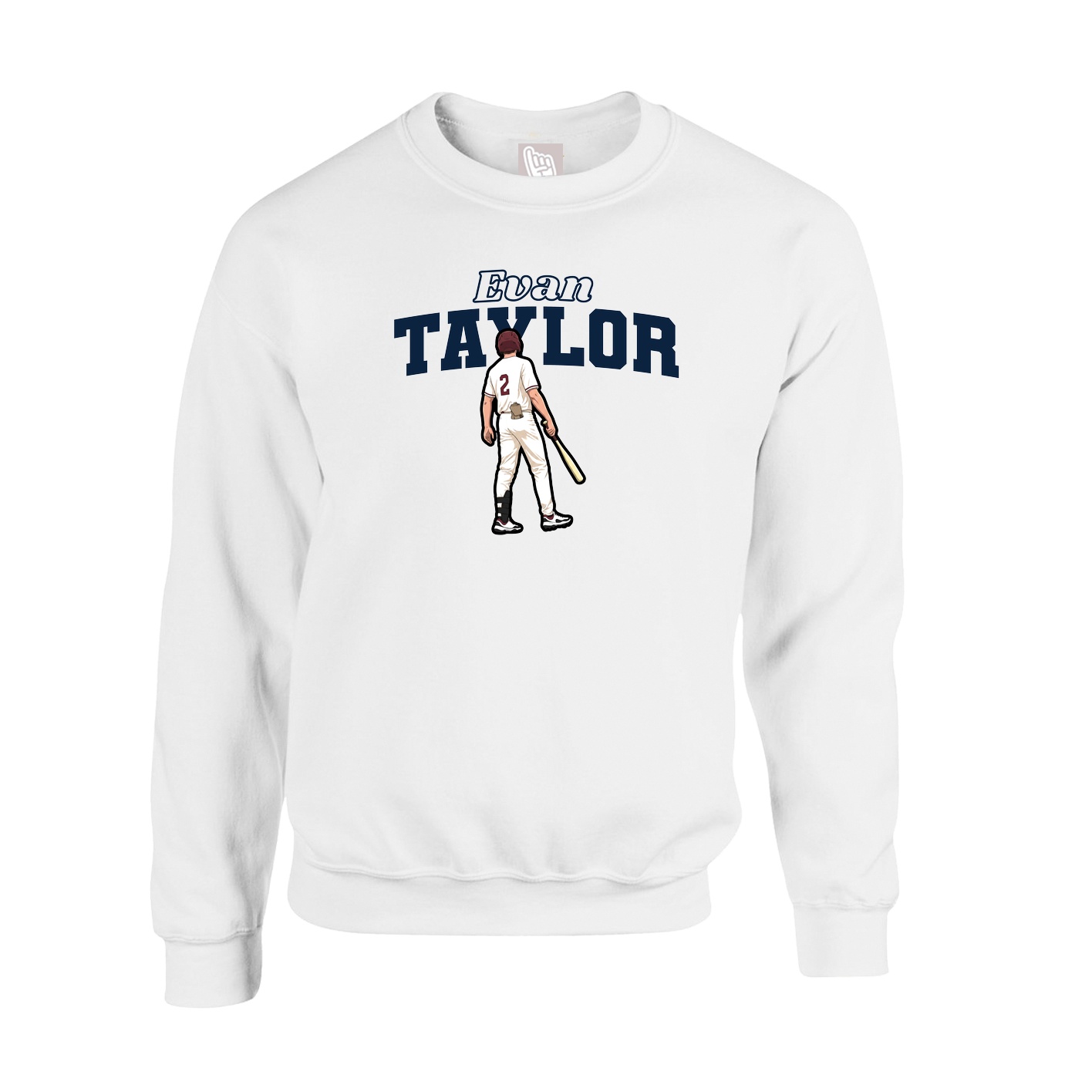 Fleece Crew — Name Arch in White