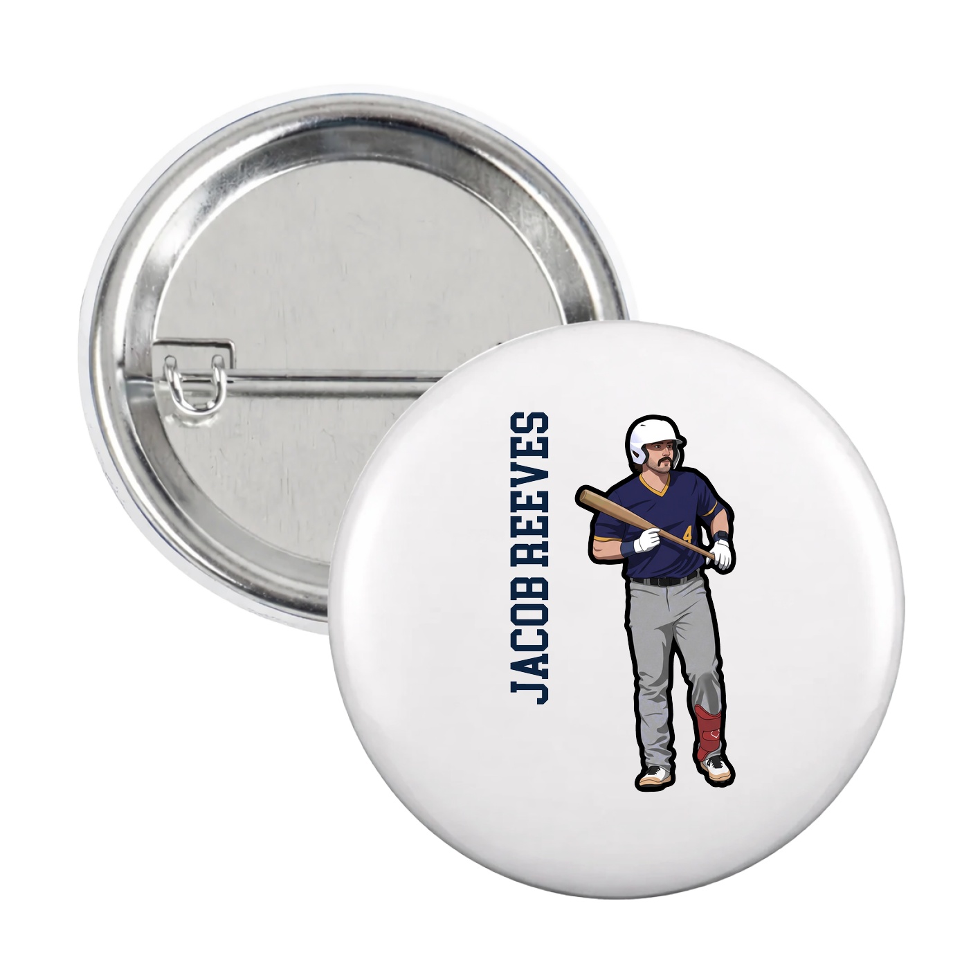 Game Day Button — Name Vertical in White