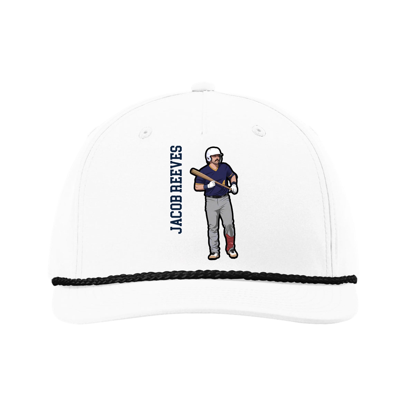 Five-Panel Classic Rope Cap — Name Vertical in White