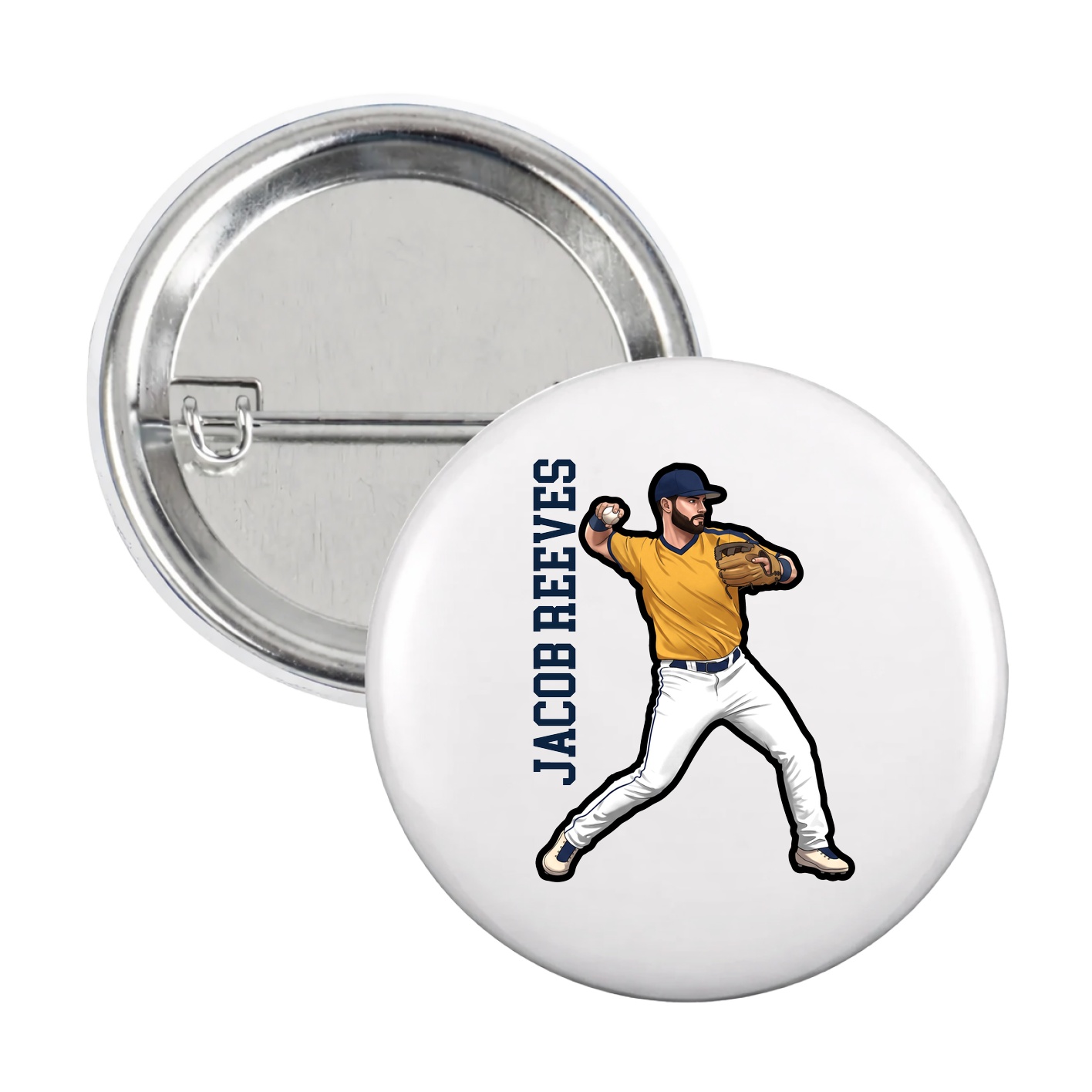 Game Day Button — Name Vertical in White