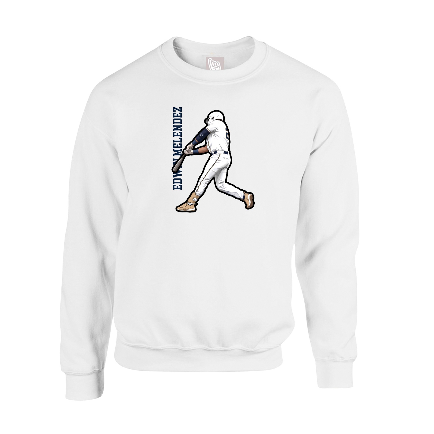 Fleece Crew — Name Vertical in White