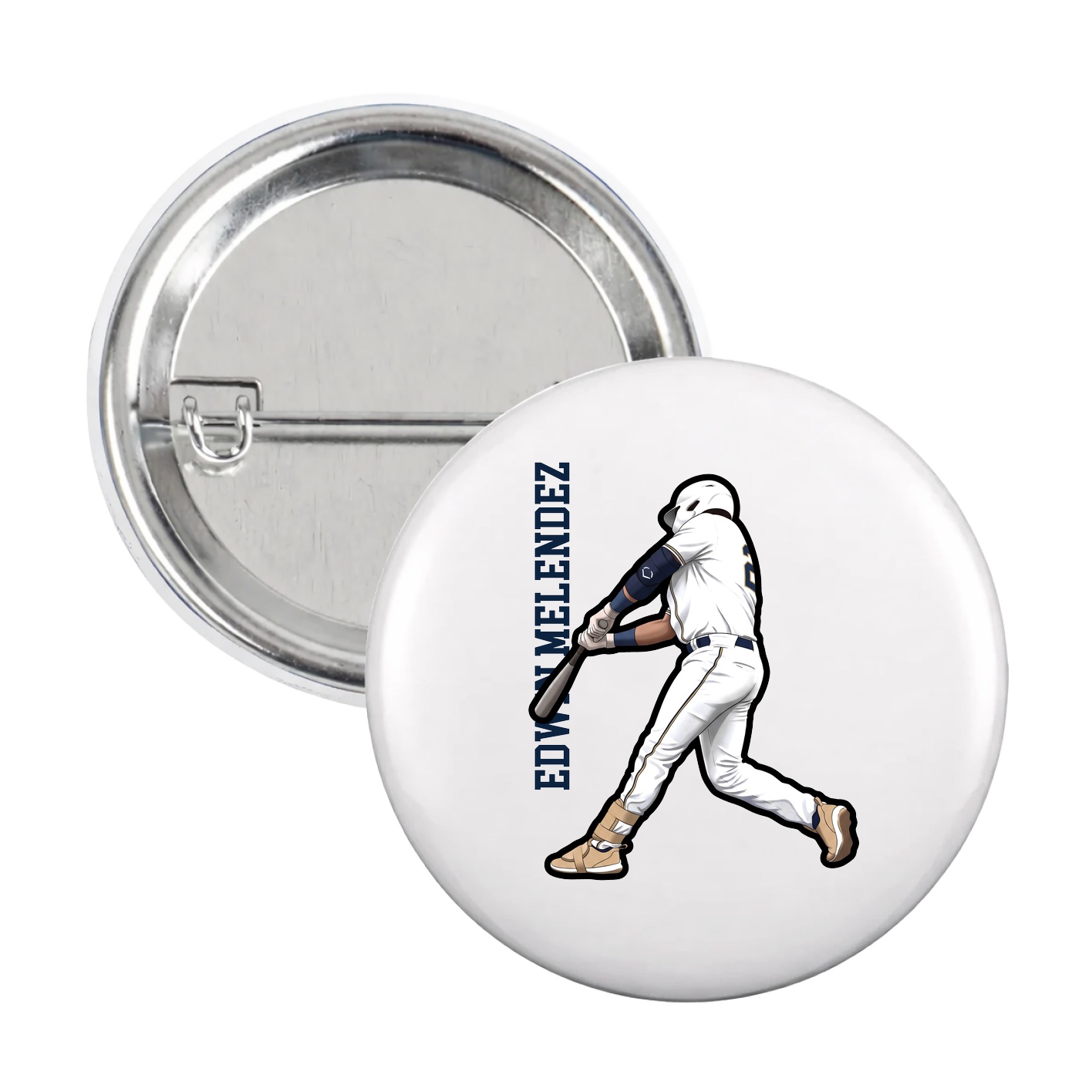 Game Day Button — Name Vertical in White