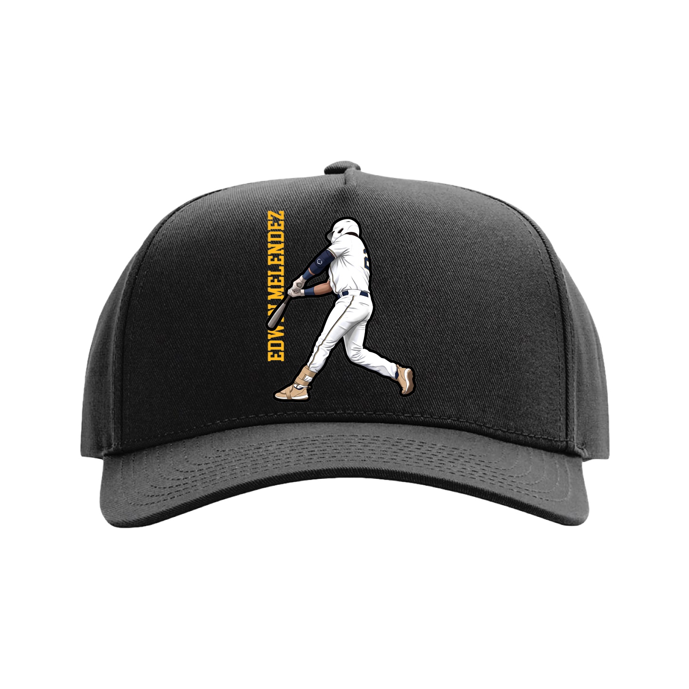 Full Fabric Five-Panel Champ Cap — Name Vertical in Black