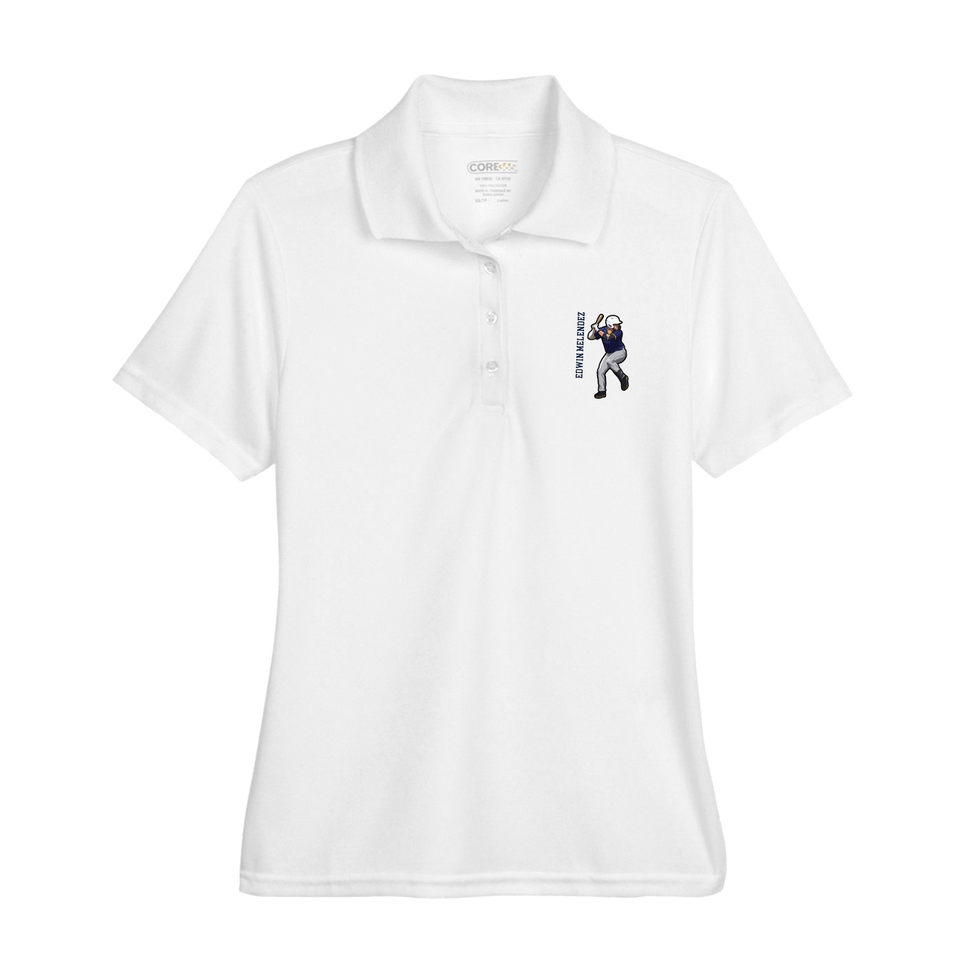 Womens Performance Polo — Name Vertical in White