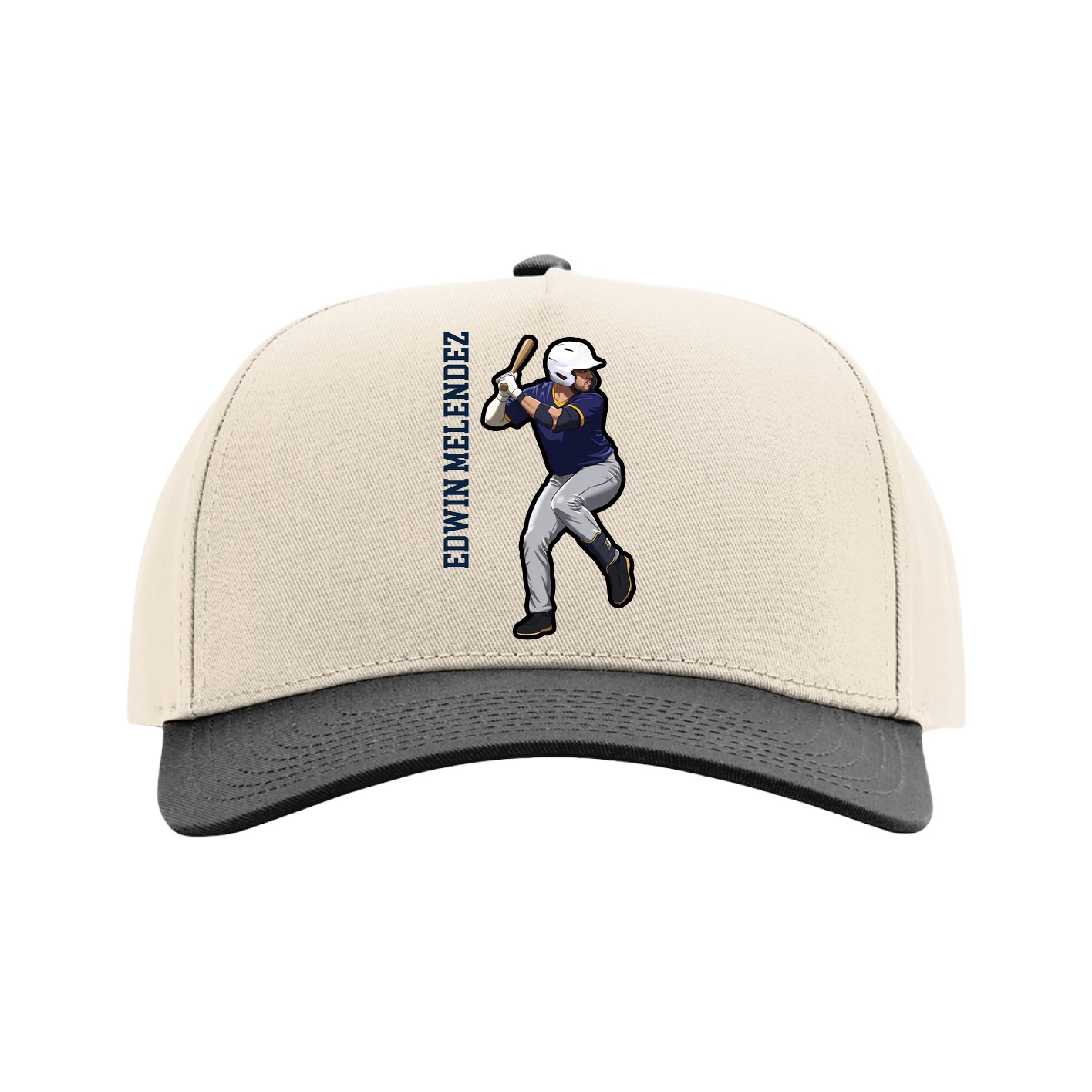 Full Fabric Five-Panel Champ Cap — Name Vertical in Cream/Black
