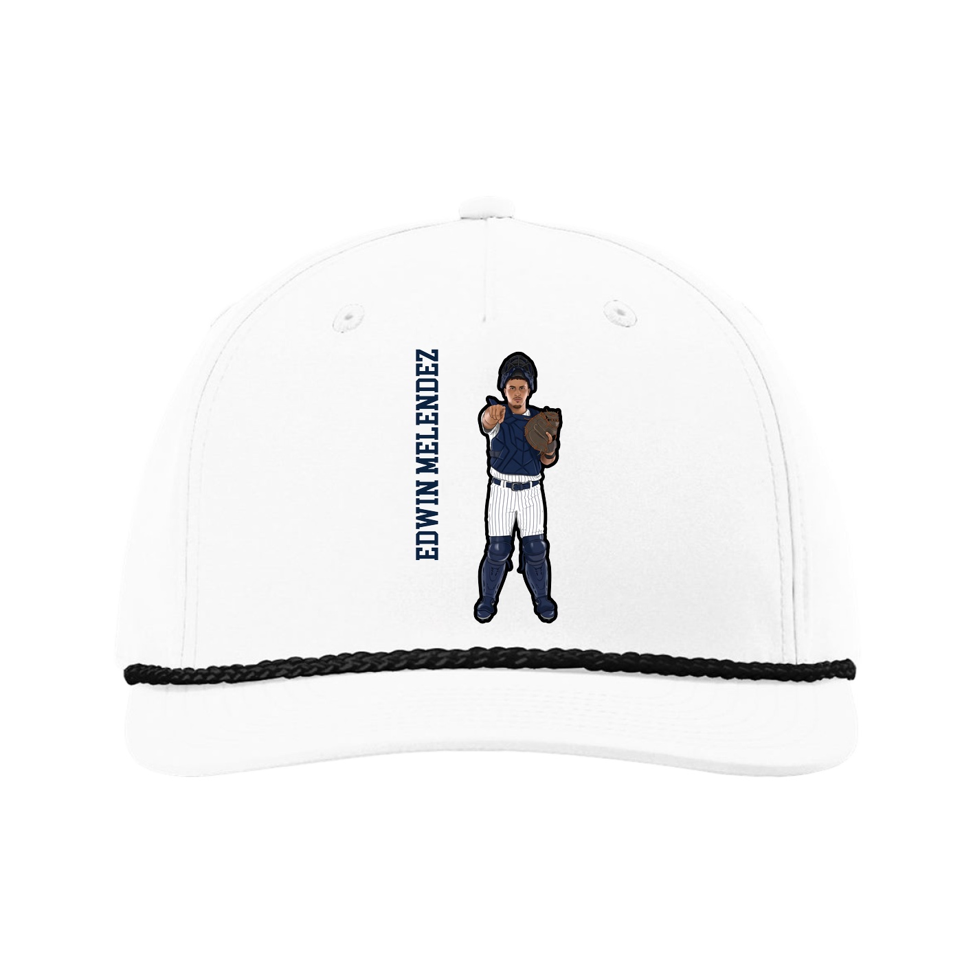 Five-Panel Classic Rope Cap — Name Vertical in White