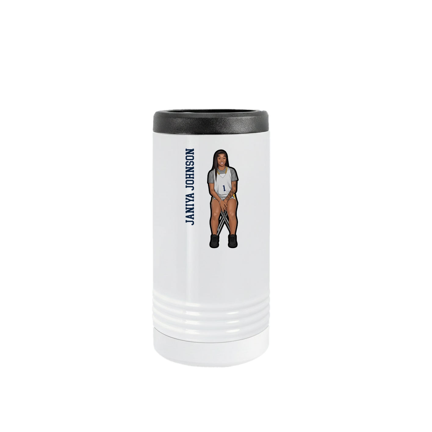 Slim Beverage Holder — Name Vertical in White