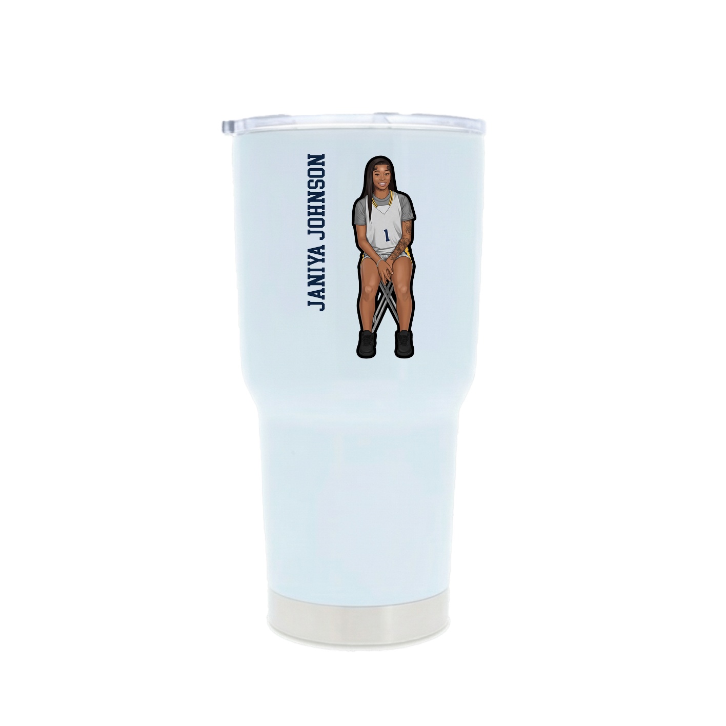 30oz Stainless Steel Tumbler — Name Vertical in White