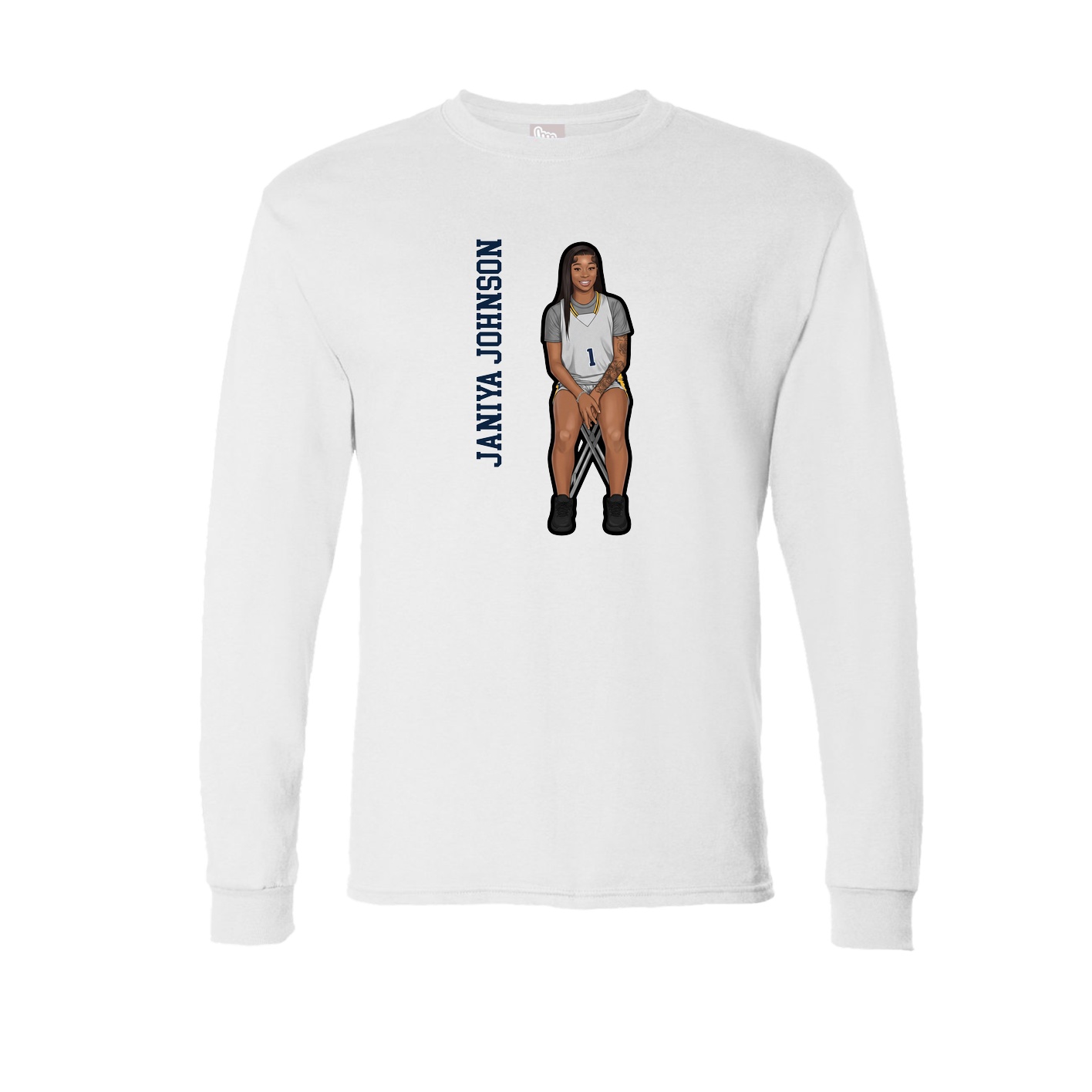 Long Sleeve Tee — Name Vertical in White