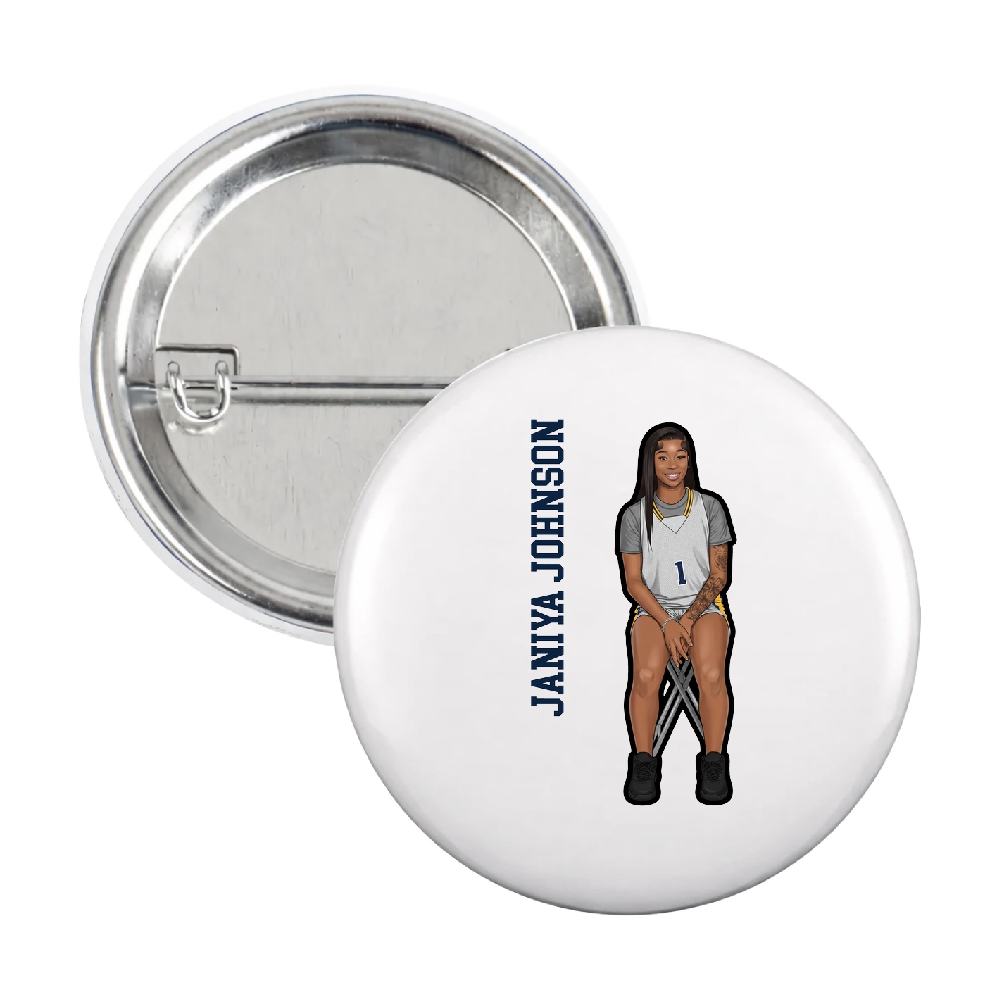Game Day Button — Name Vertical in White