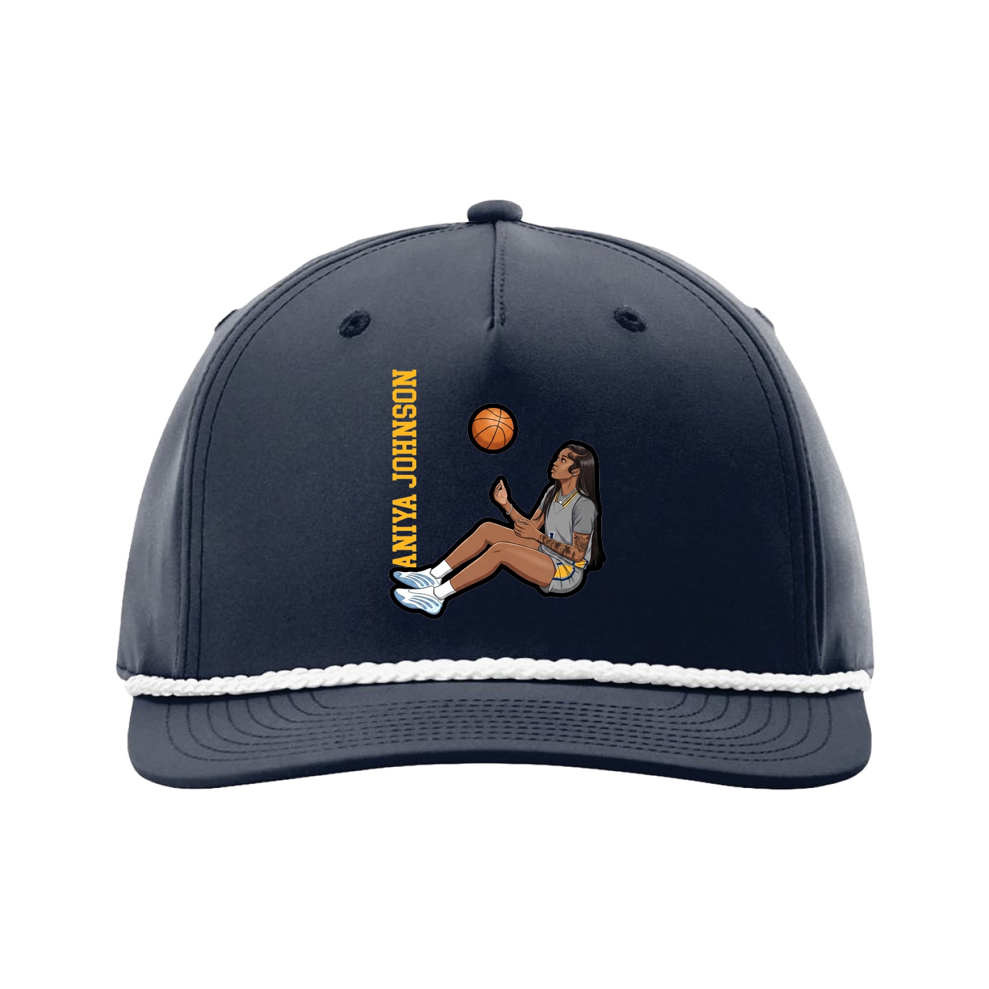 Five-Panel Classic Rope Cap — Name Vertical in Navy