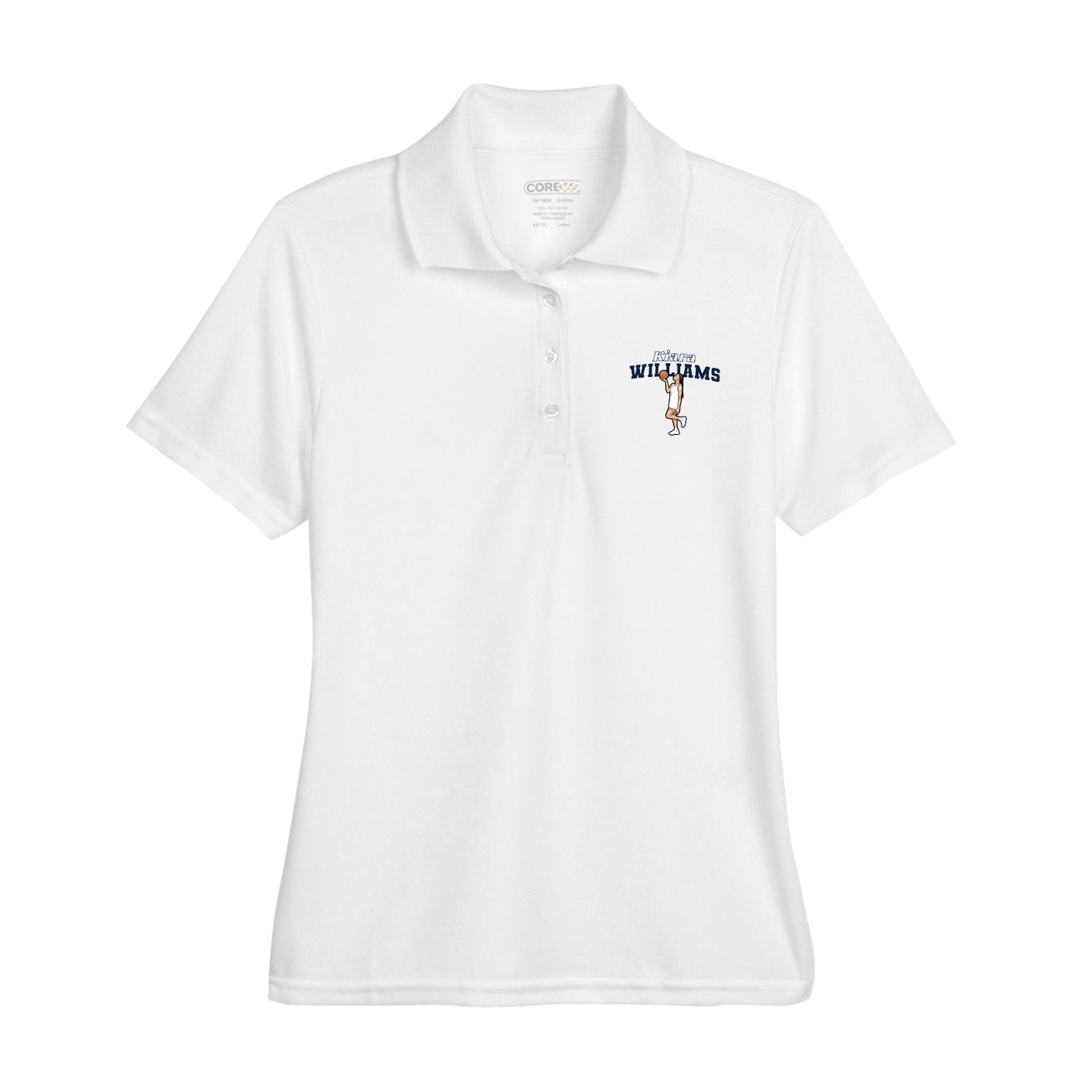 Womens Performance Polo — Name Arch in White