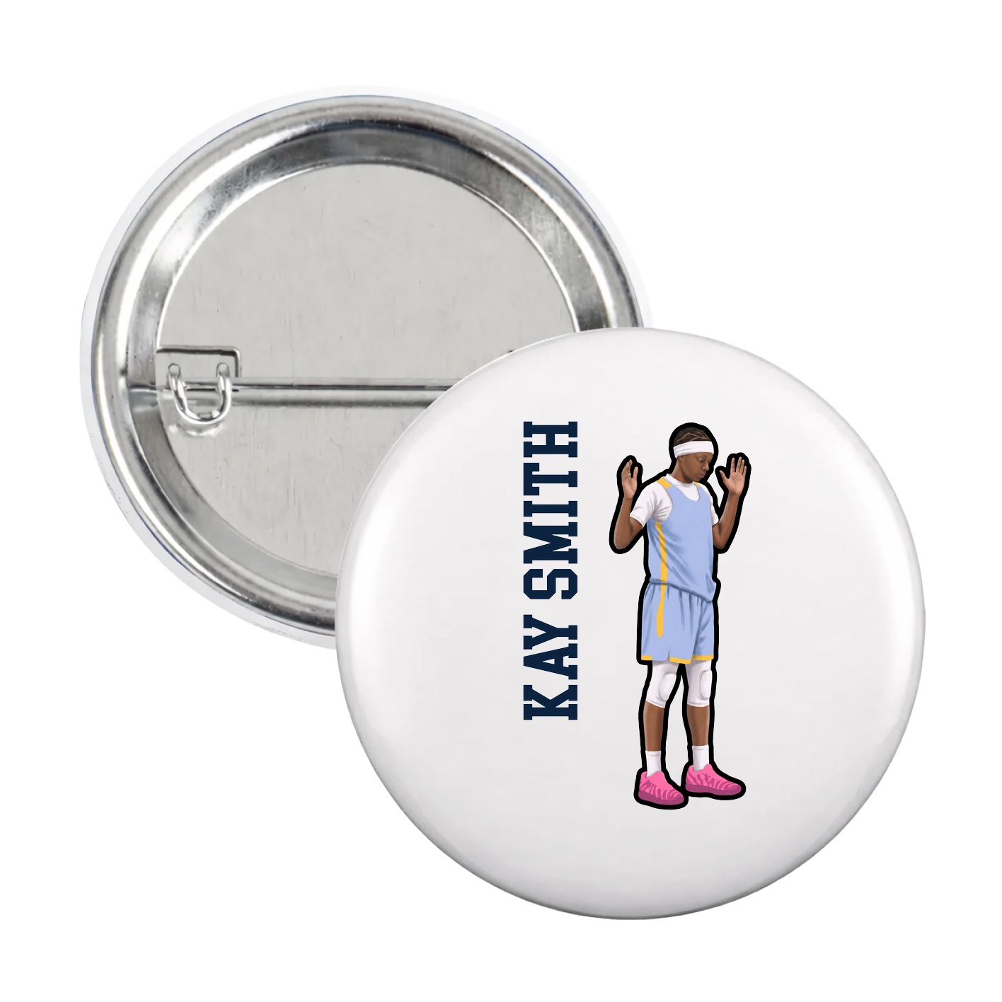 Game Day Button — Name Vertical in White