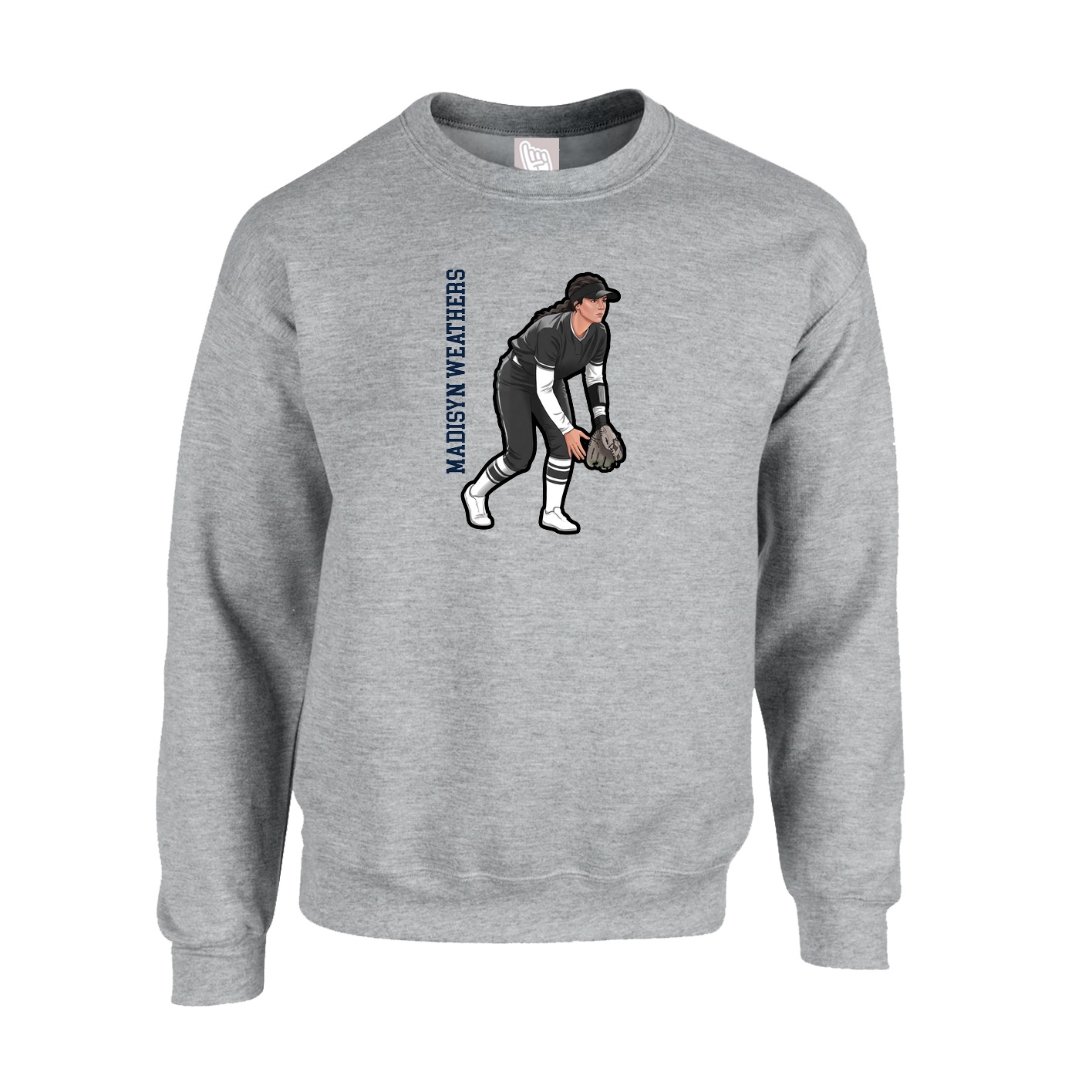 Fleece Crew — Name Vertical in Grey