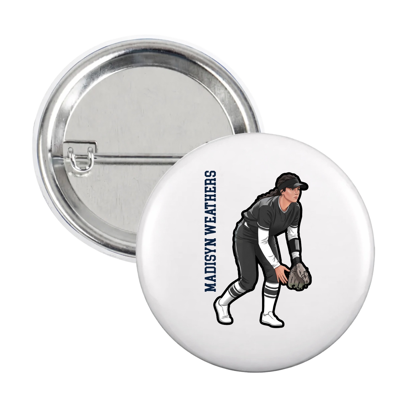 Game Day Button — Name Vertical in White