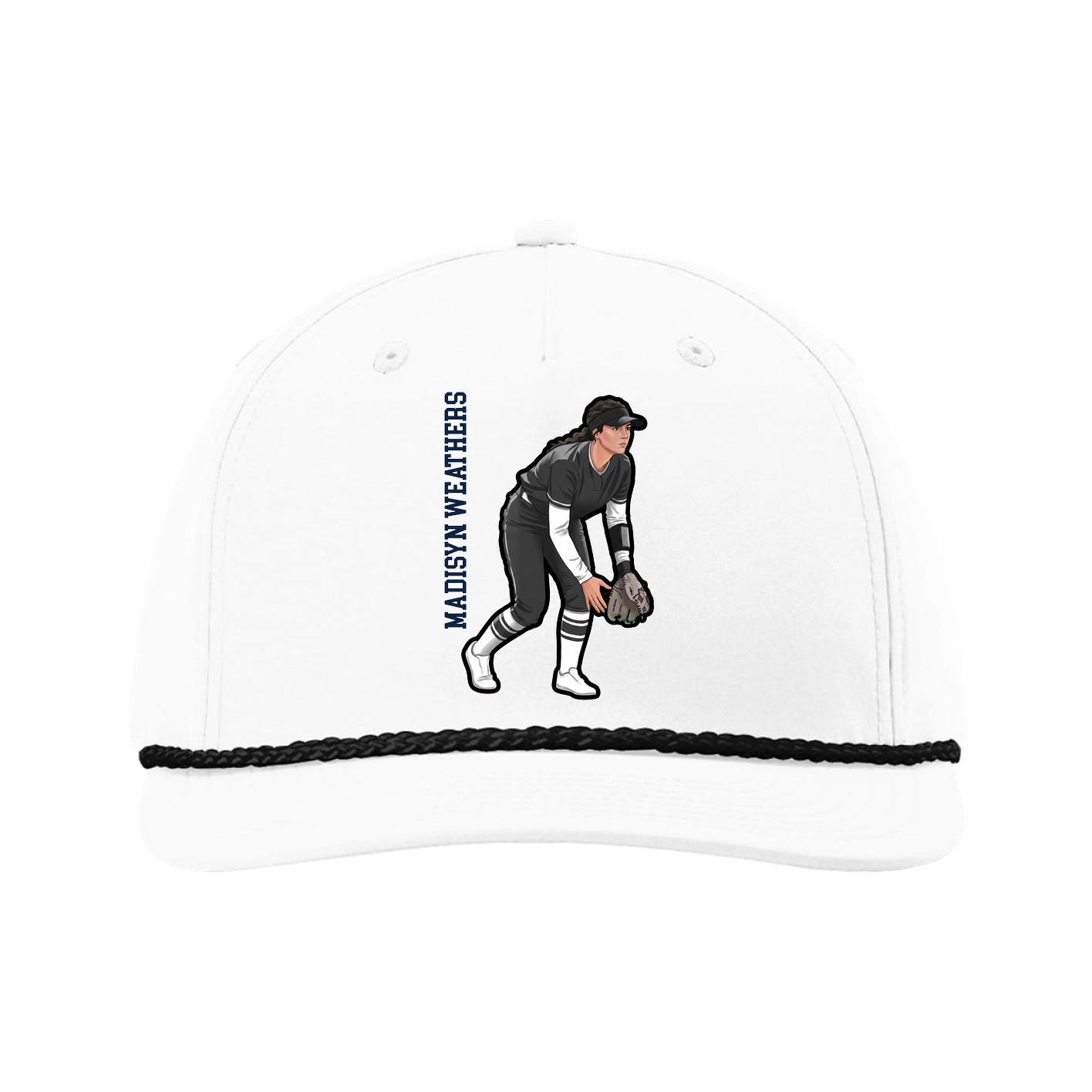 Five-Panel Classic Rope Cap — Name Vertical in White