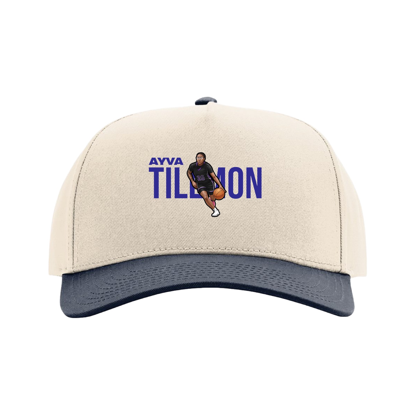 Full Fabric Five-Panel Champ Cap — Player Name in Cream/Navy