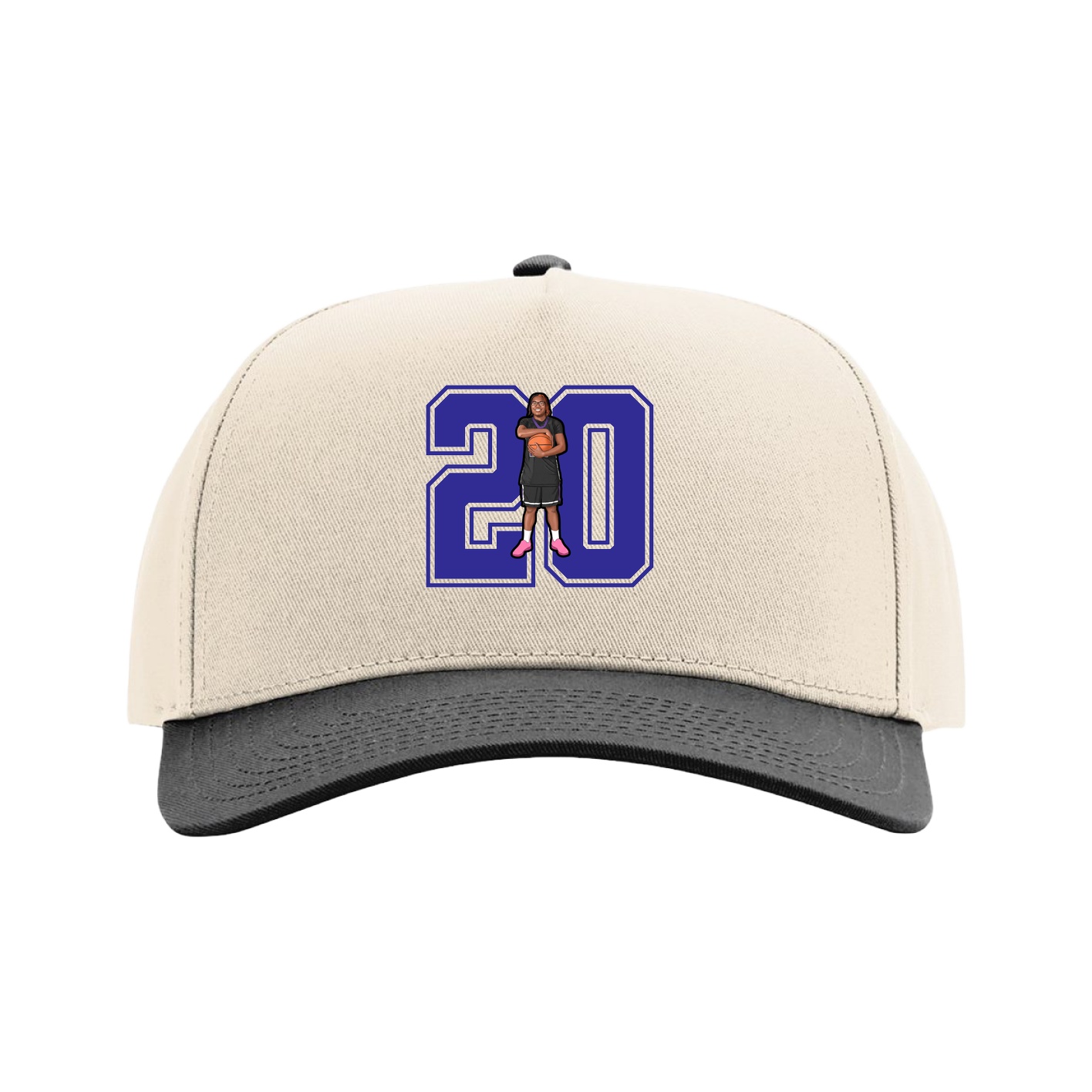 Full Fabric Five-Panel Champ Cap — Number in Cream/Black
