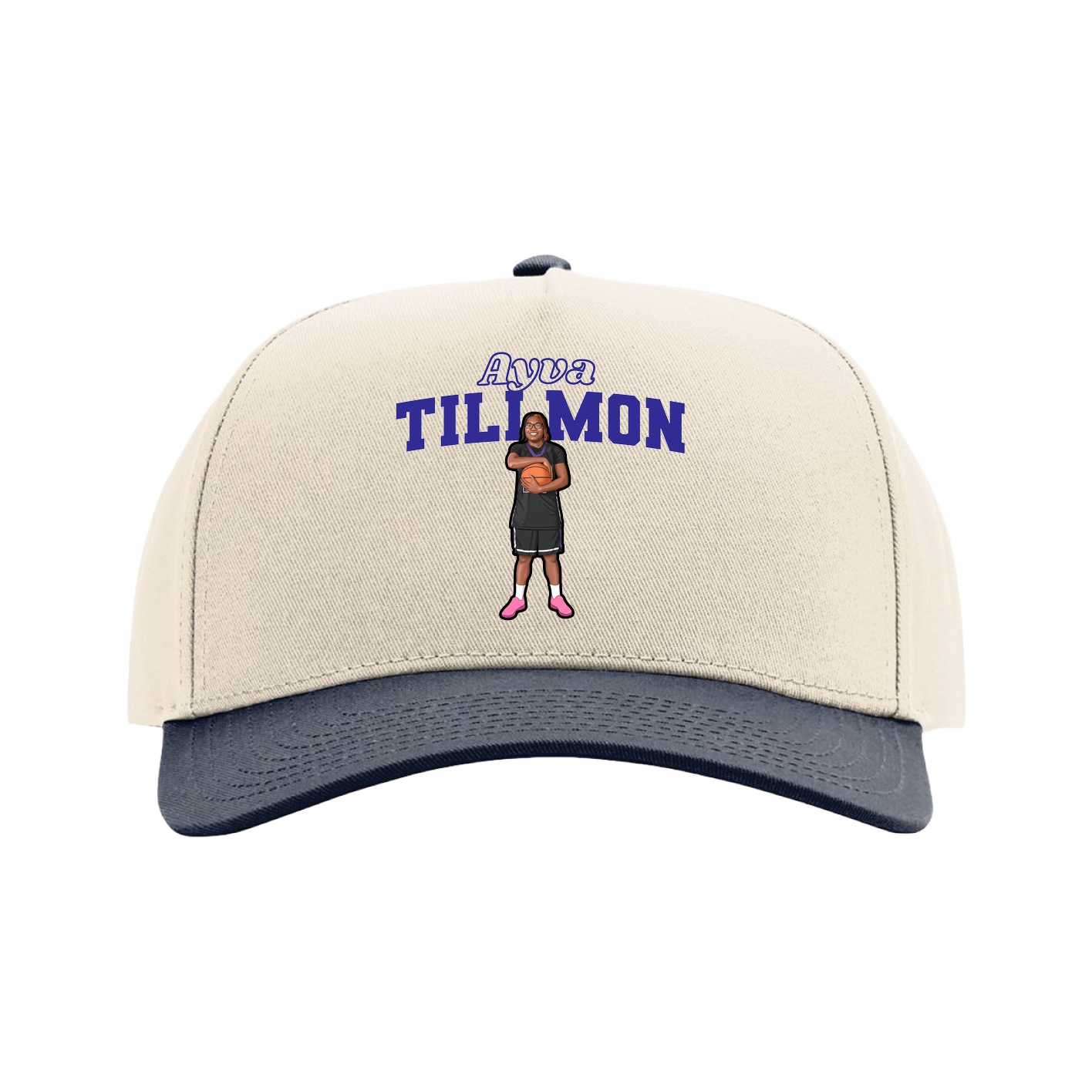Full Fabric Five-Panel Champ Cap — Name Arch in Cream/Navy
