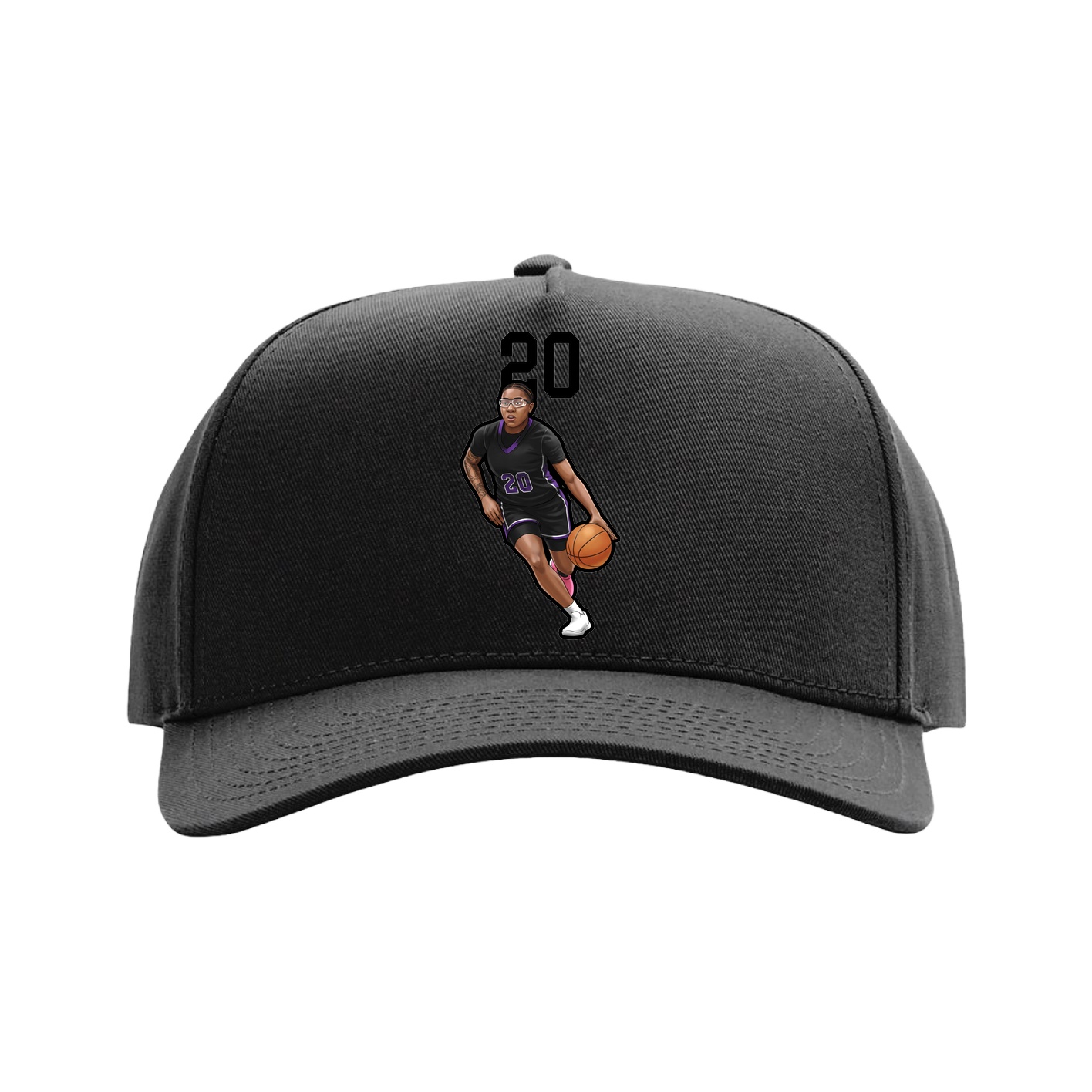 Full Fabric Five-Panel Champ Cap — Number Top in Black