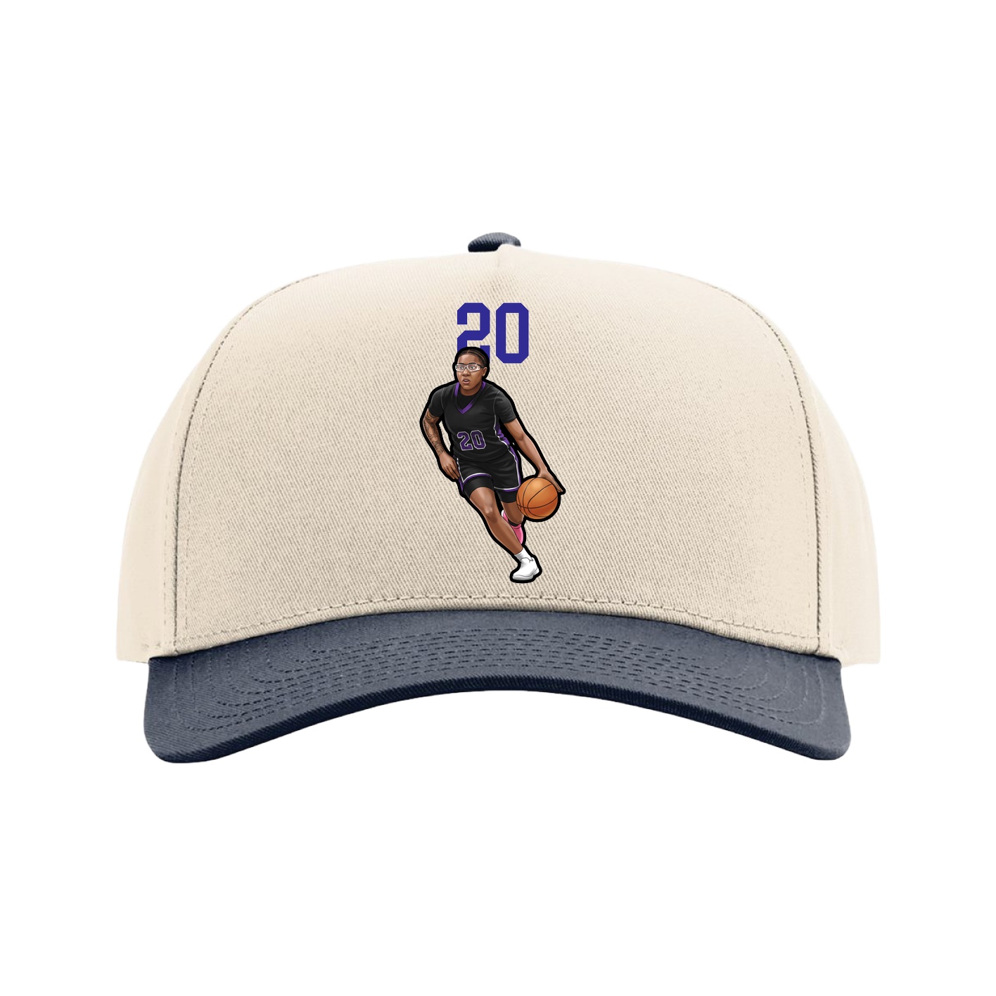 Full Fabric Five-Panel Champ Cap — Number Top in Cream/Navy