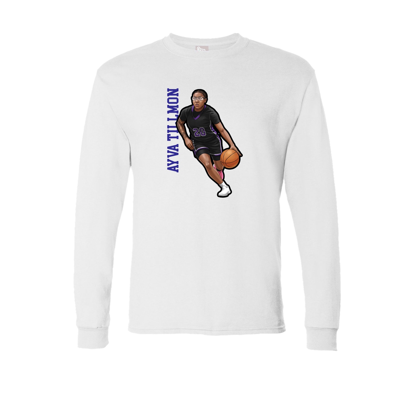 Long Sleeve Tee — Name Vertical in White