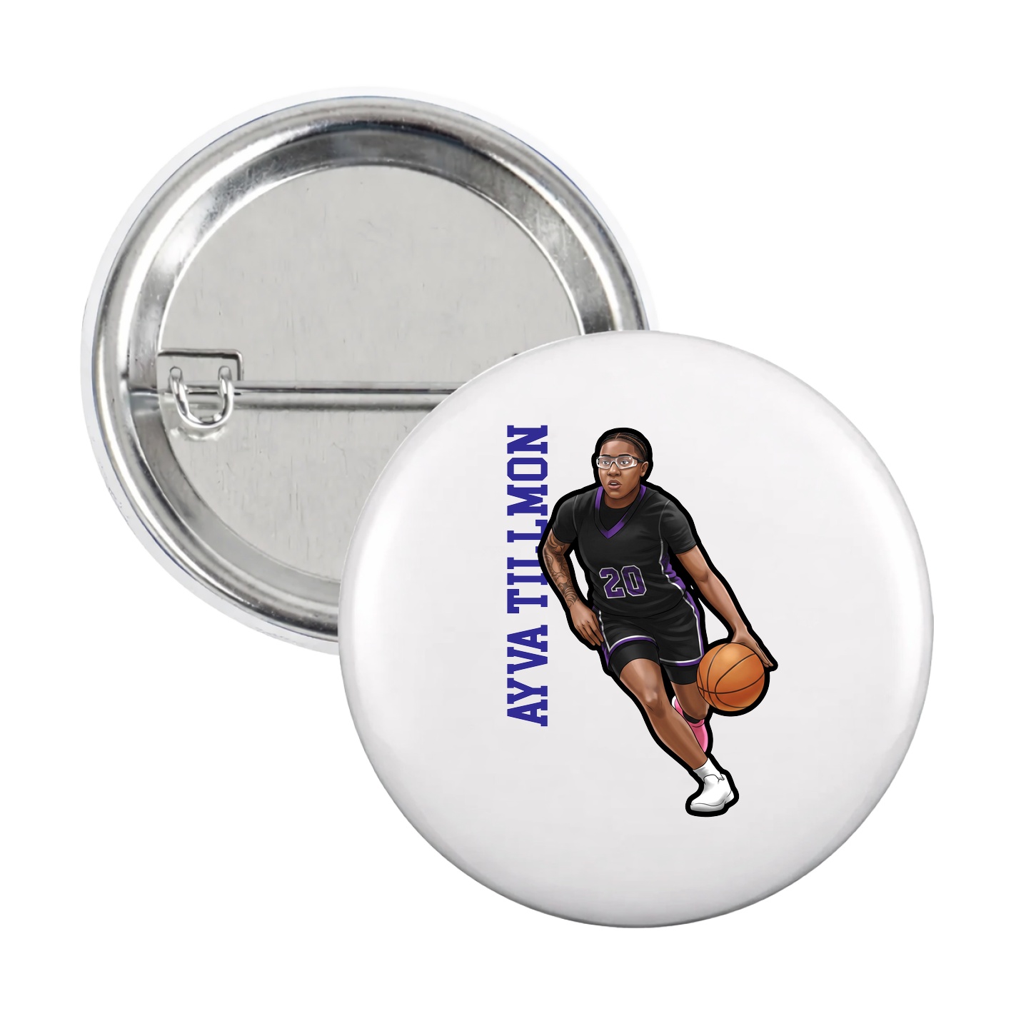 Game Day Button — Name Vertical in White