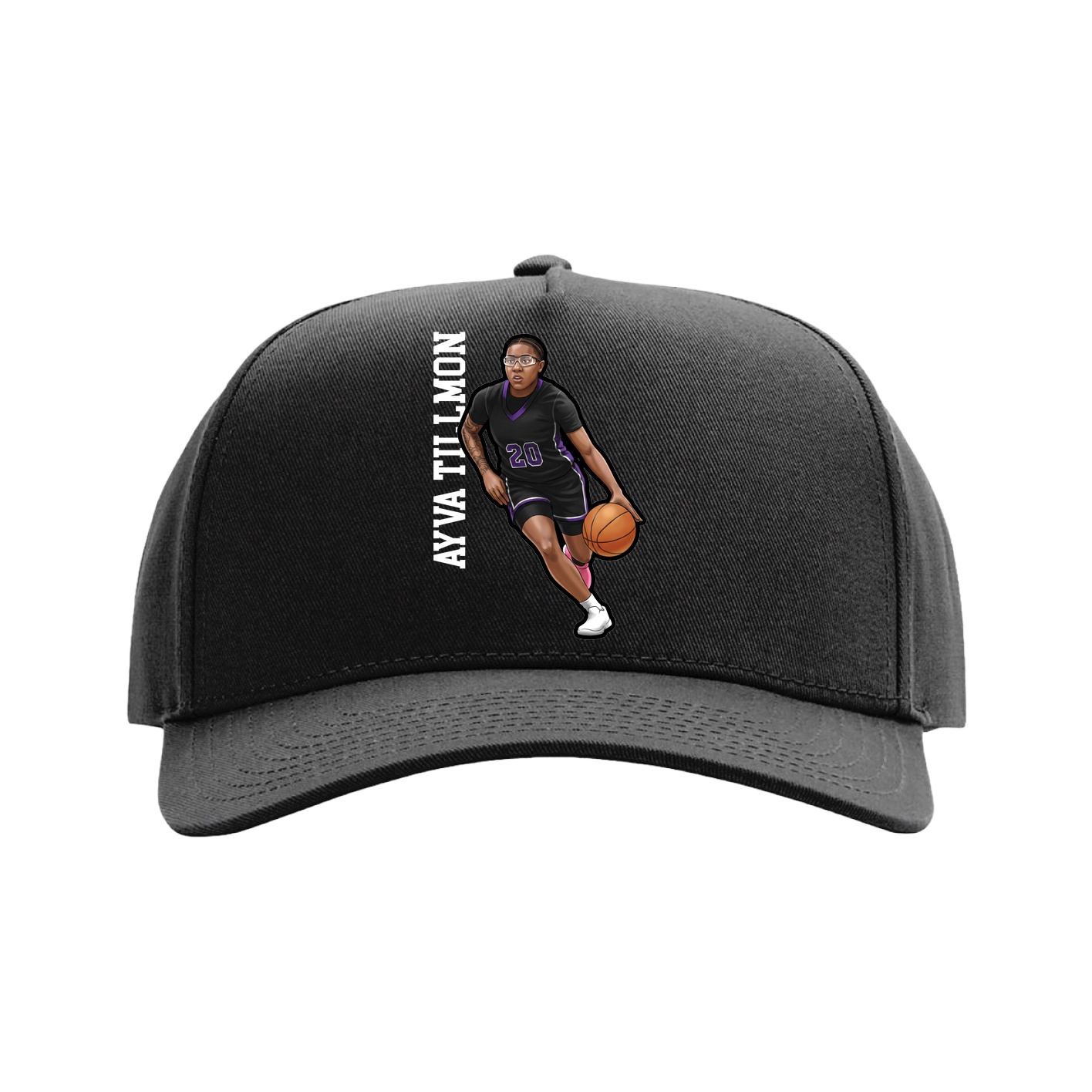 Full Fabric Five-Panel Champ Cap — Name Vertical in Black