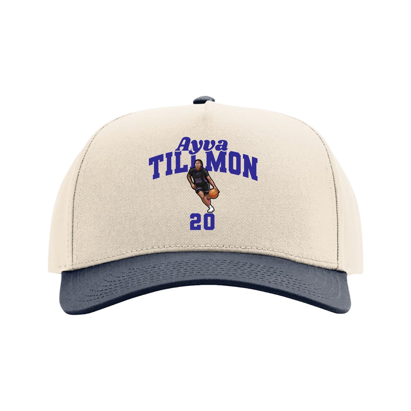Full Fabric Five-Panel Champ Cap — Signature Arch in Cream/Navy